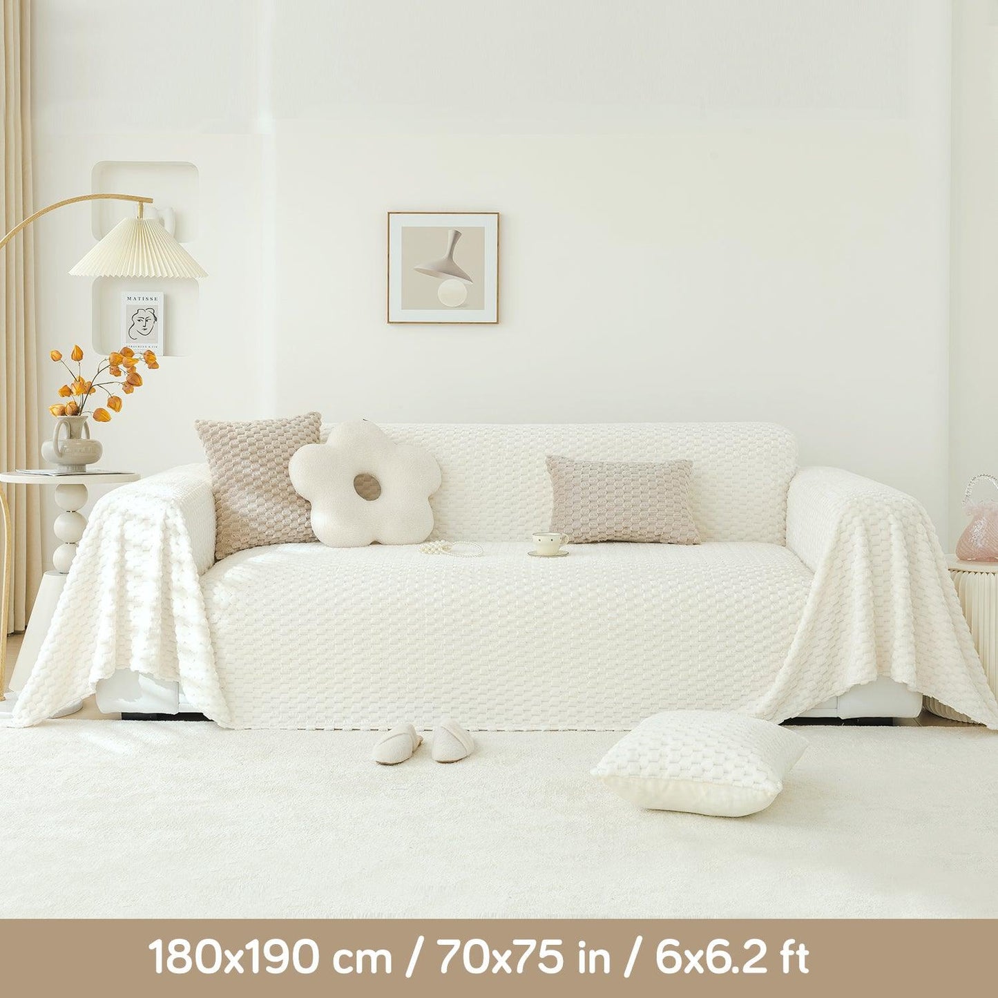 Buy Premium Pearl White Rabbit Plush Sofa Throw online | HOKIPO