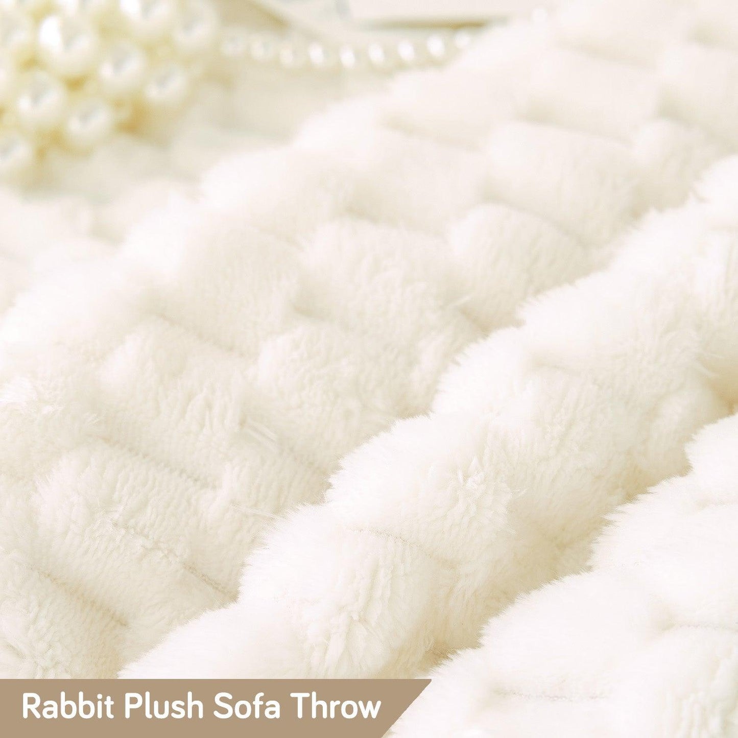 Cozy Premium Pearl White Rabbit Plush Sofa Throw Blanket | HOKIPO