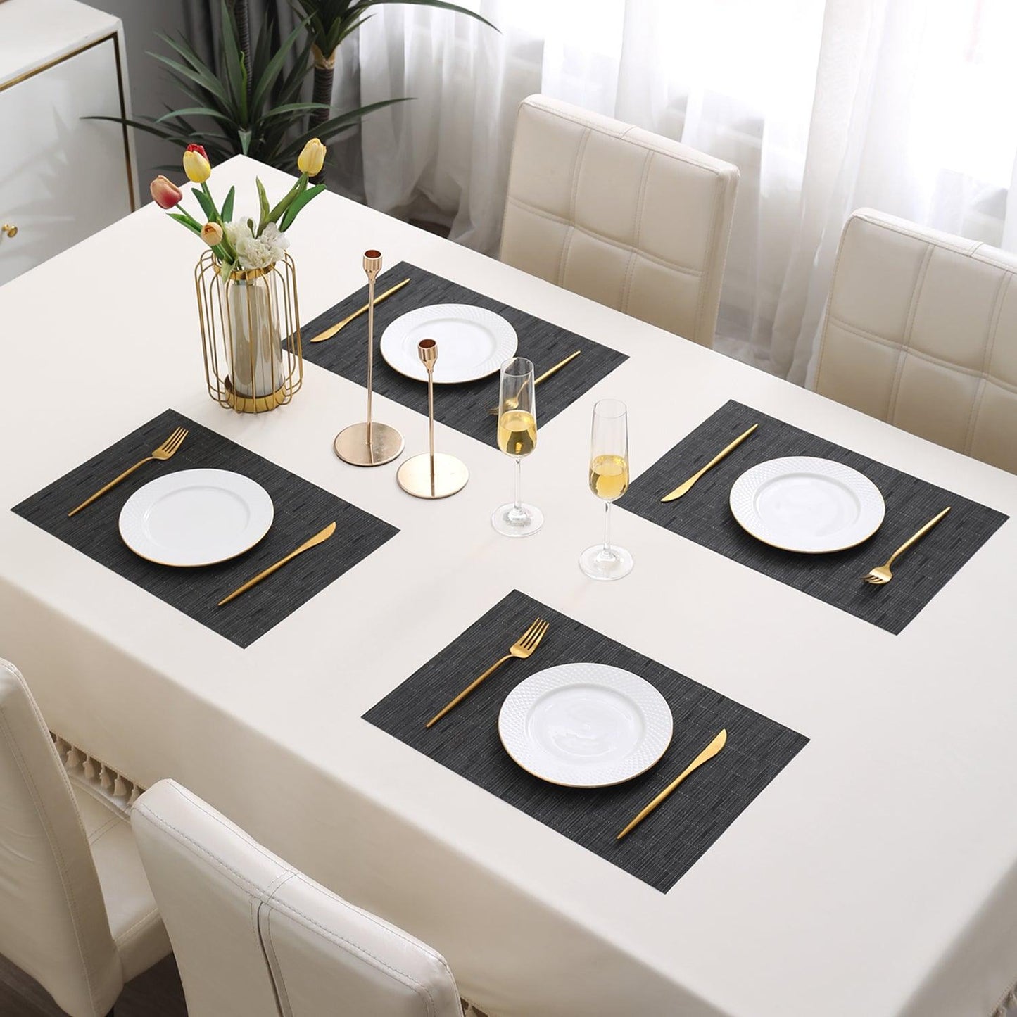 PVC Dining Table Mats, Black - HOKIPO | Har Ghar ka Humsafar