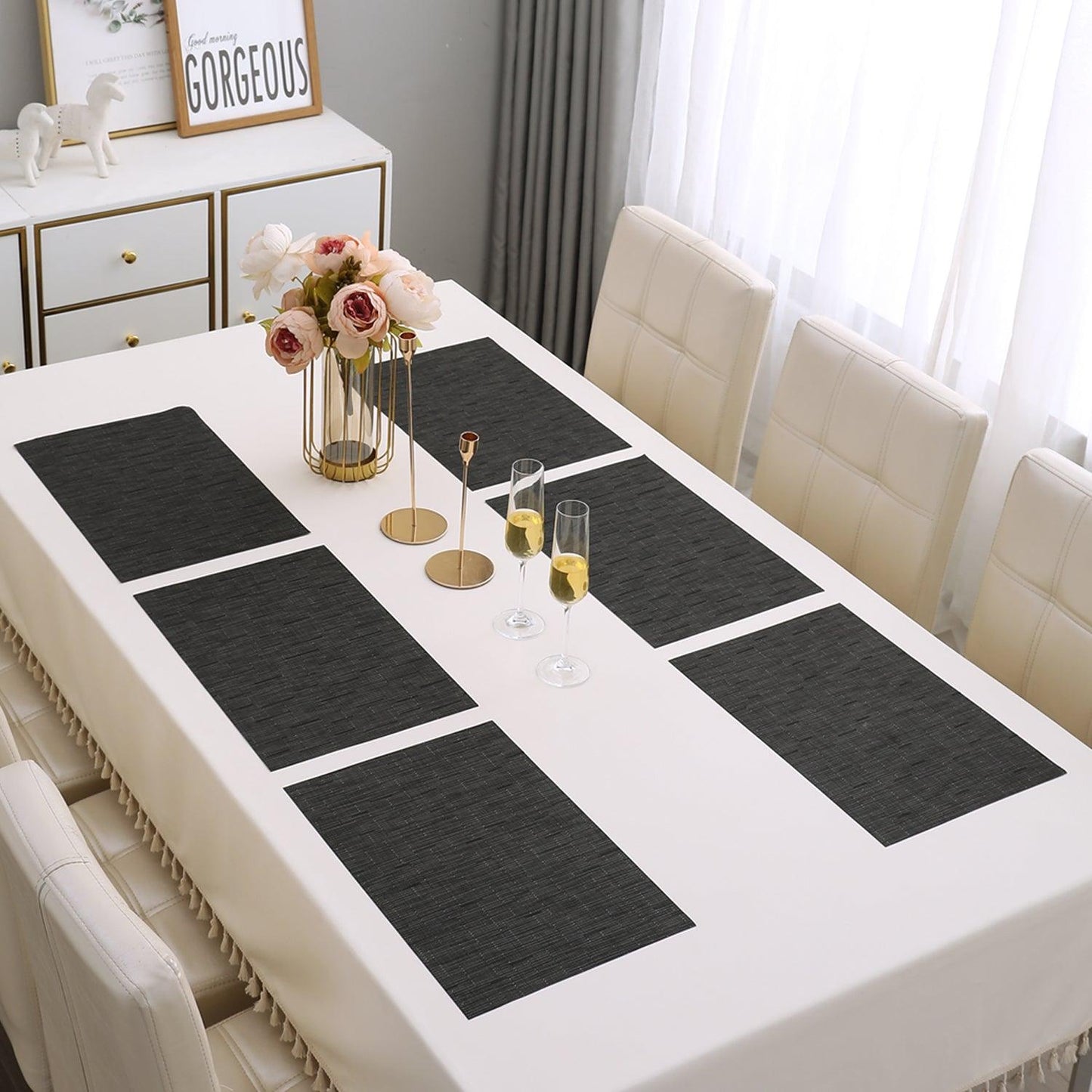 PVC Dining Table Mats, Black - HOKIPO | Har Ghar ka Humsafar