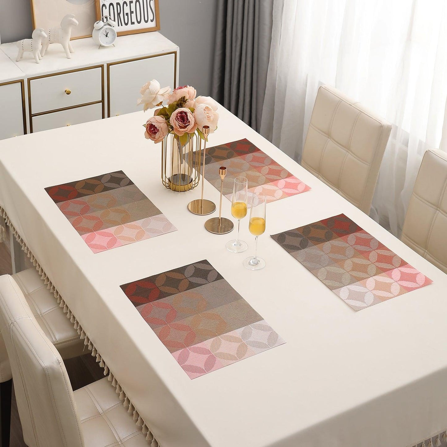 PVC Dining Table Mats, Geometric Red - HOKIPO | Har Ghar ka Humsafar