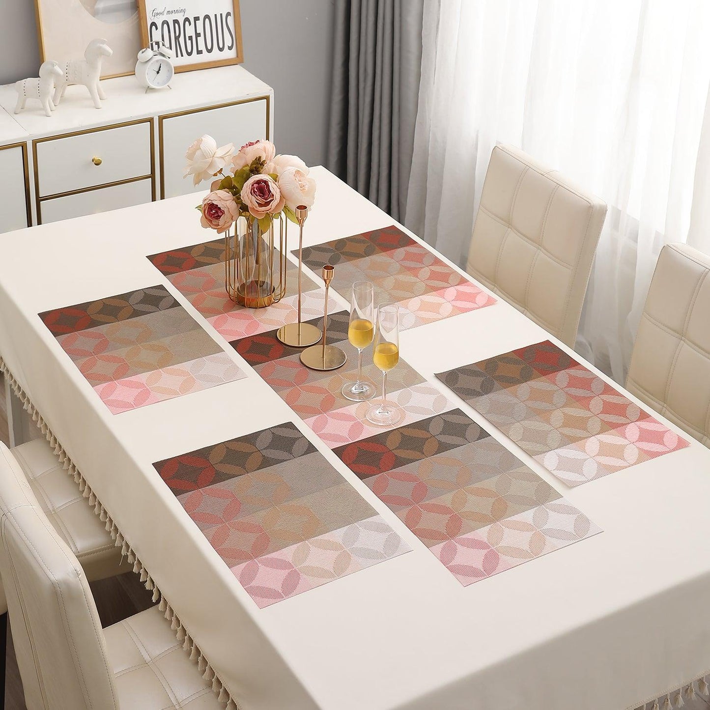 PVC Dining Table Mats, Geometric Red - HOKIPO | Har Ghar ka Humsafar