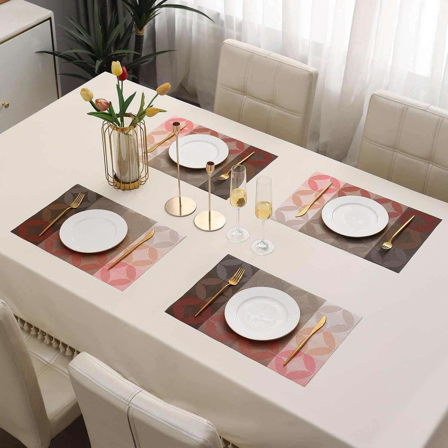 PVC Dining Table Mats, Geometric Red - HOKIPO | Har Ghar ka Humsafar