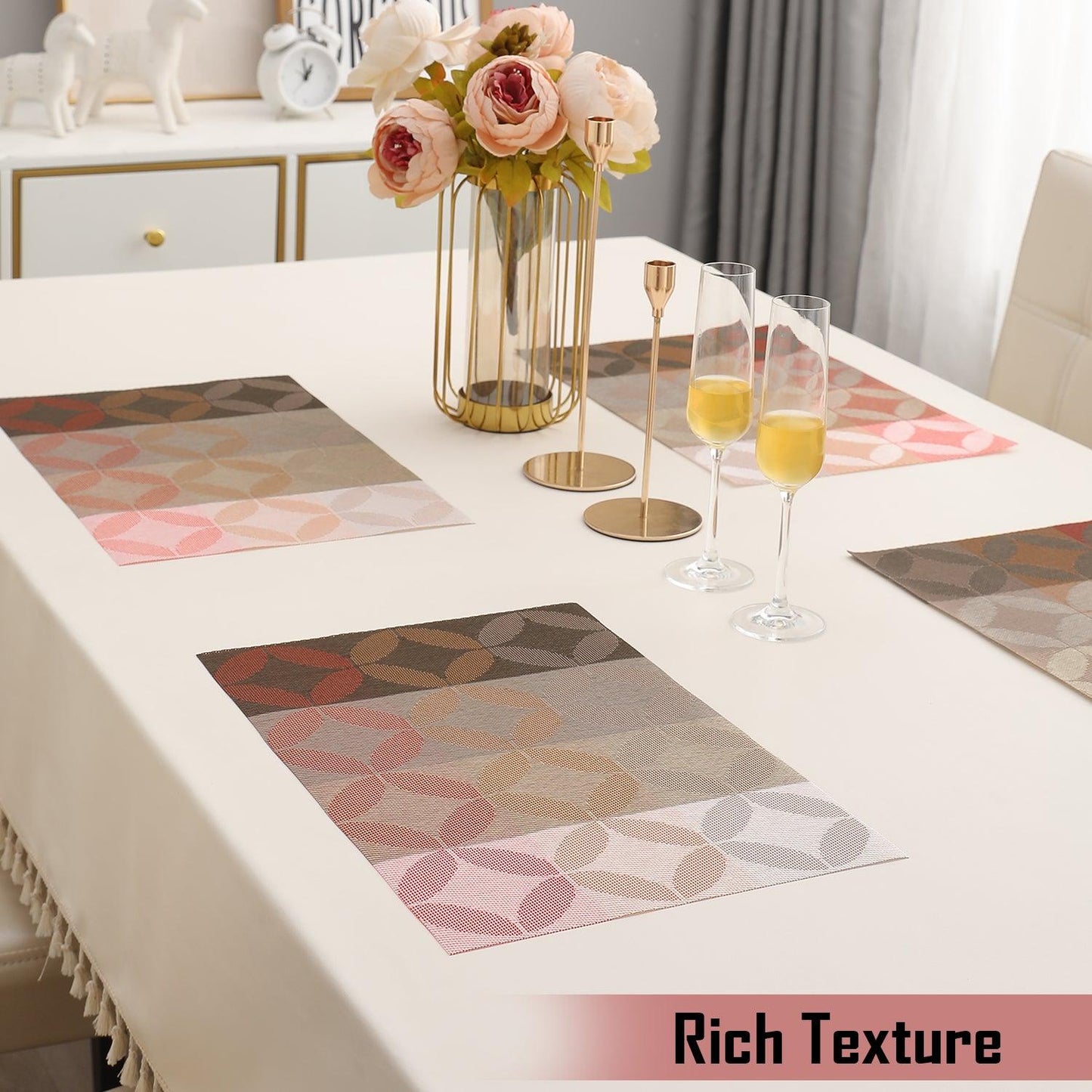 PVC Dining Table Mats, Geometric Red - HOKIPO | Har Ghar ka Humsafar