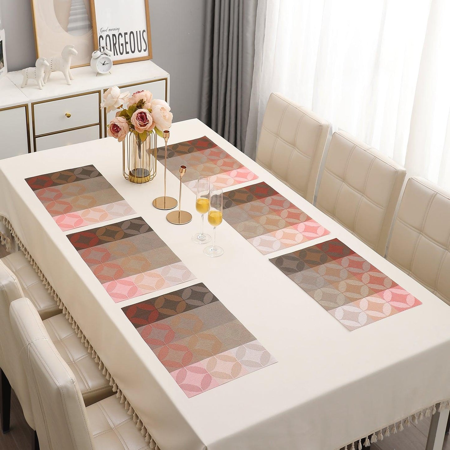 PVC Dining Table Mats, Geometric Red - HOKIPO | Har Ghar ka Humsafar