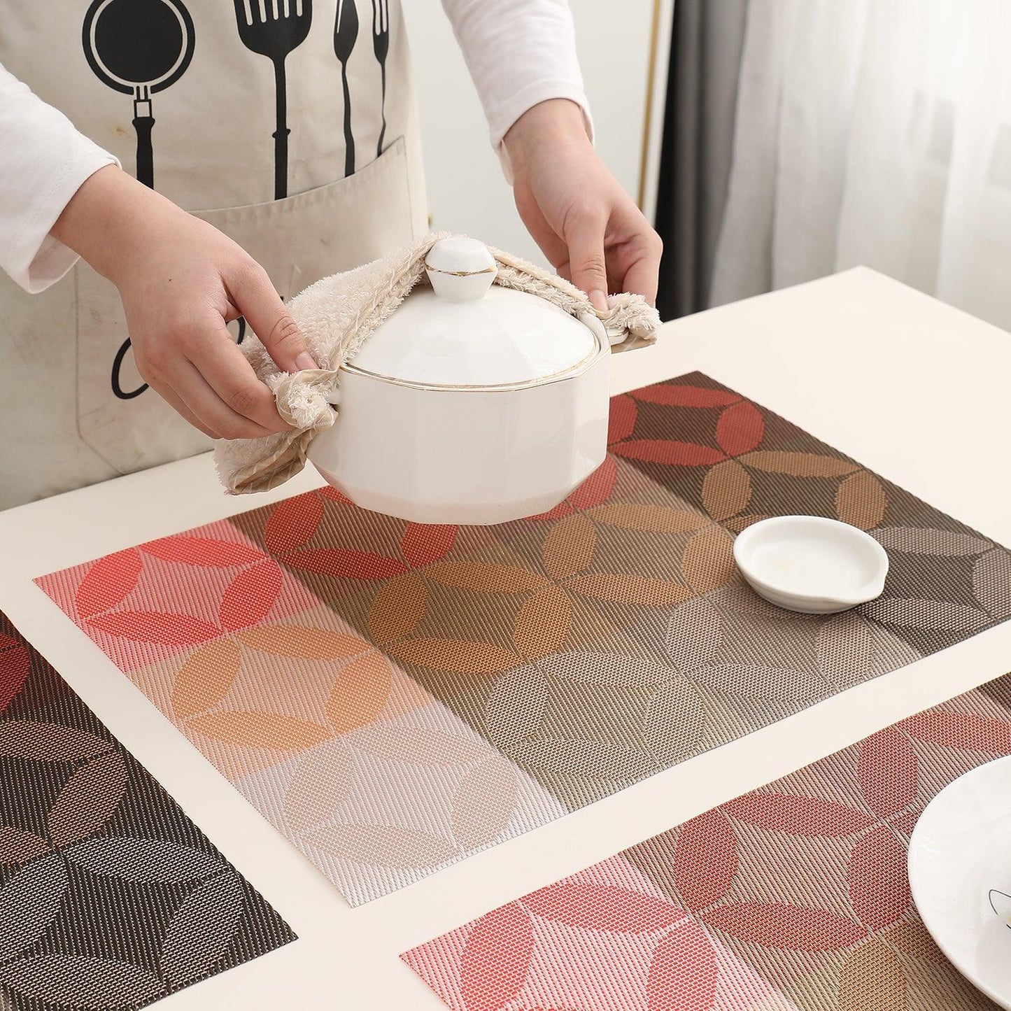PVC Dining Table Mats, Geometric Red - HOKIPO | Har Ghar ka Humsafar