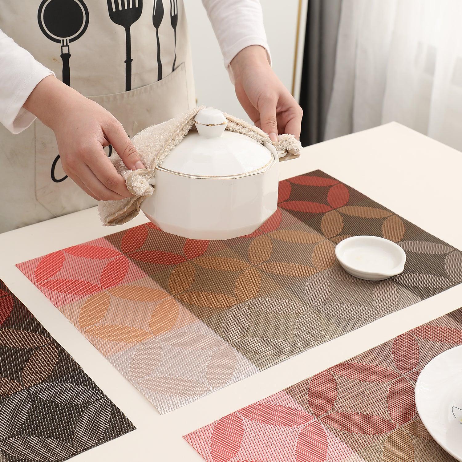 PVC Dining Table Mats, Geometric Red - HOKIPO | Har Ghar ka Humsafar