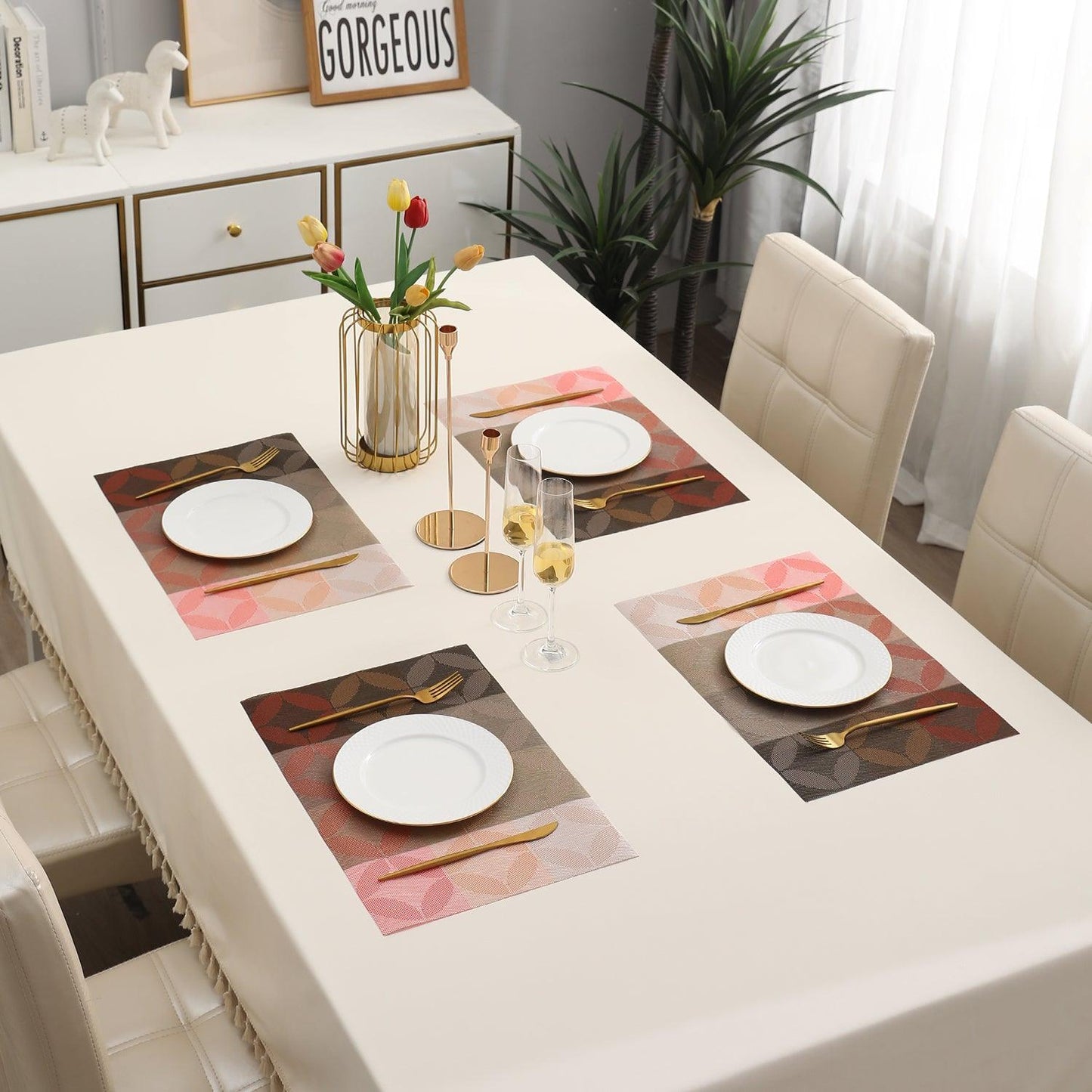 PVC Dining Table Mats, Geometric Red - HOKIPO | Har Ghar ka Humsafar