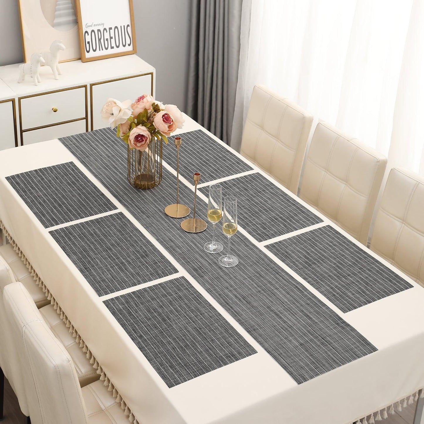 PVC Dining Table Mats, Grey - HOKIPO | Har Ghar ka Humsafar