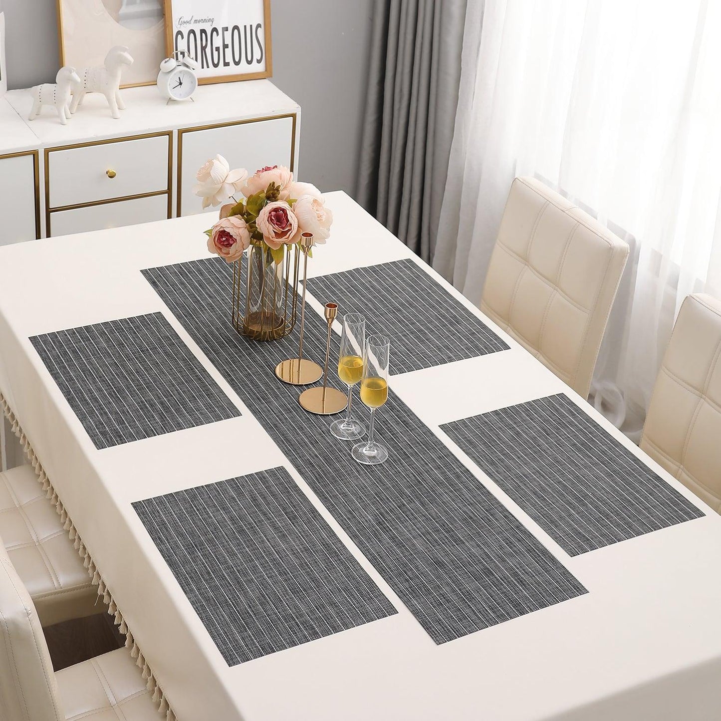 PVC Dining Table Mats, Grey - HOKIPO | Har Ghar ka Humsafar