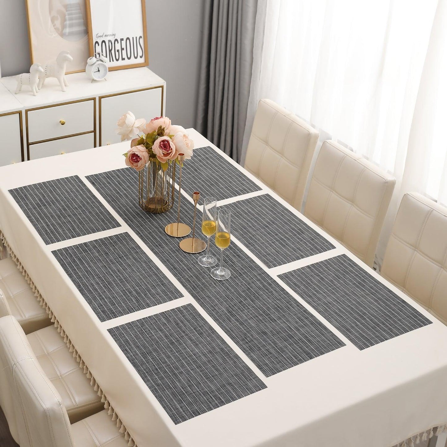 PVC Dining Table Mats, Grey - HOKIPO | Har Ghar ka Humsafar
