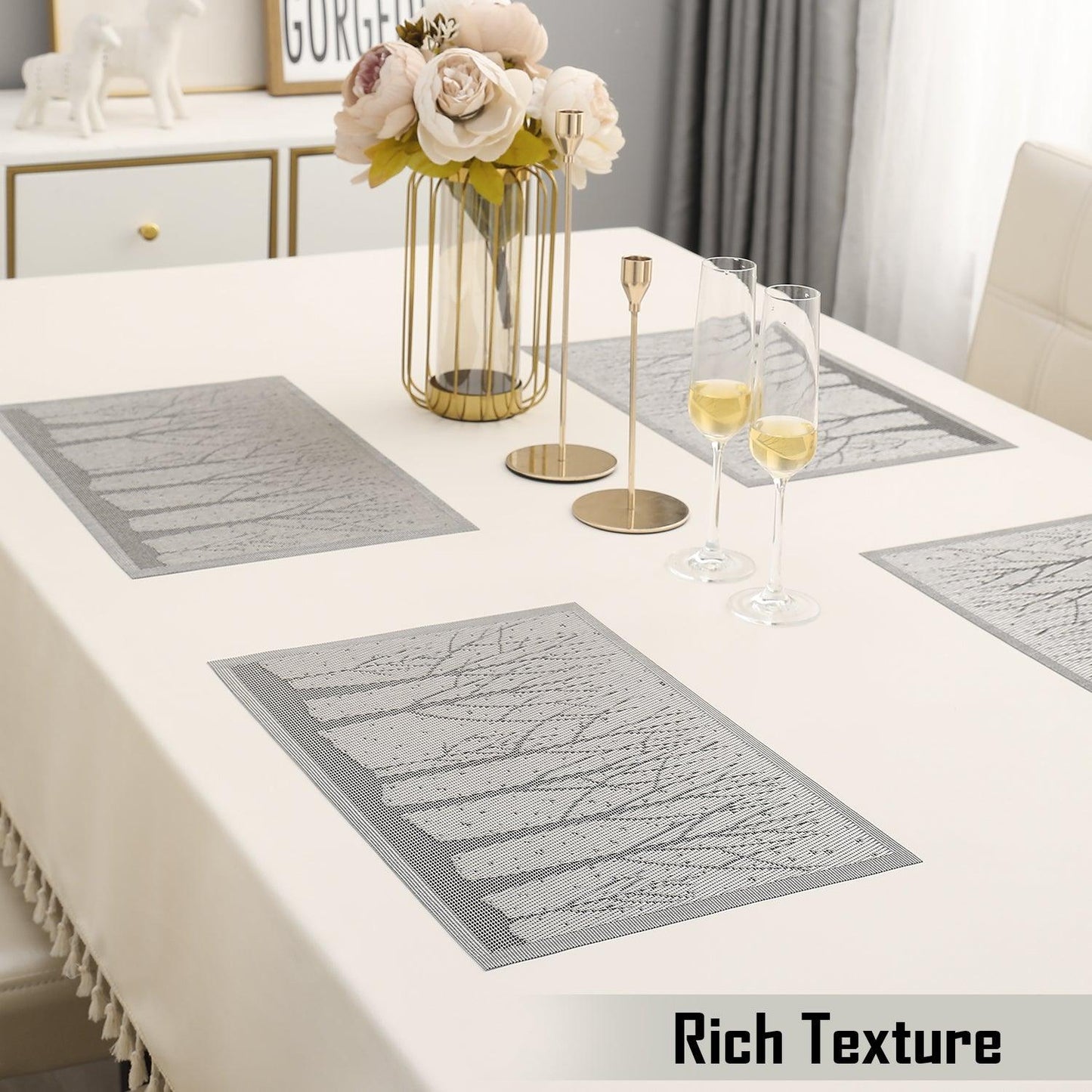 PVC Dining Table Mats, Grey Tree - HOKIPO | Har Ghar ka Humsafar