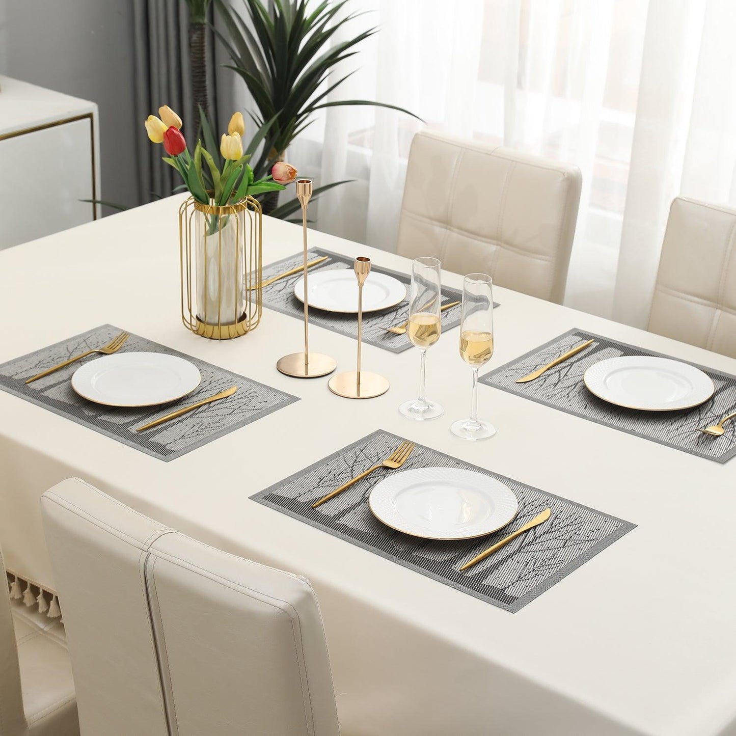 PVC Dining Table Mats, Grey Tree - HOKIPO | Har Ghar ka Humsafar