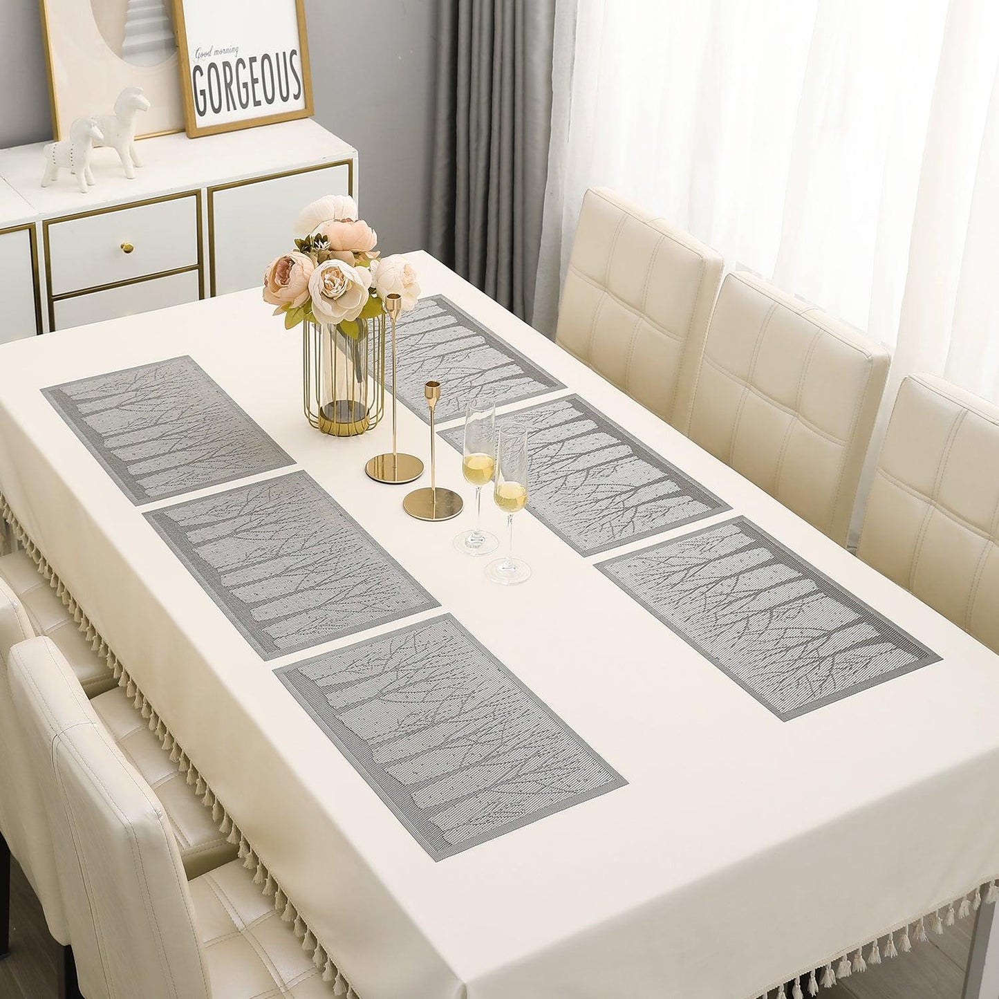 PVC Dining Table Mats, Grey Tree - HOKIPO | Har Ghar ka Humsafar
