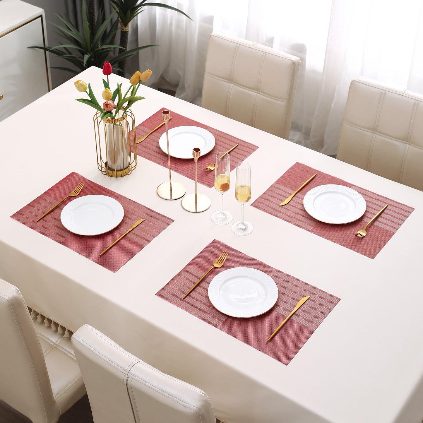 PVC Dining Table Mats, Red - HOKIPO | Har Ghar ka Humsafar