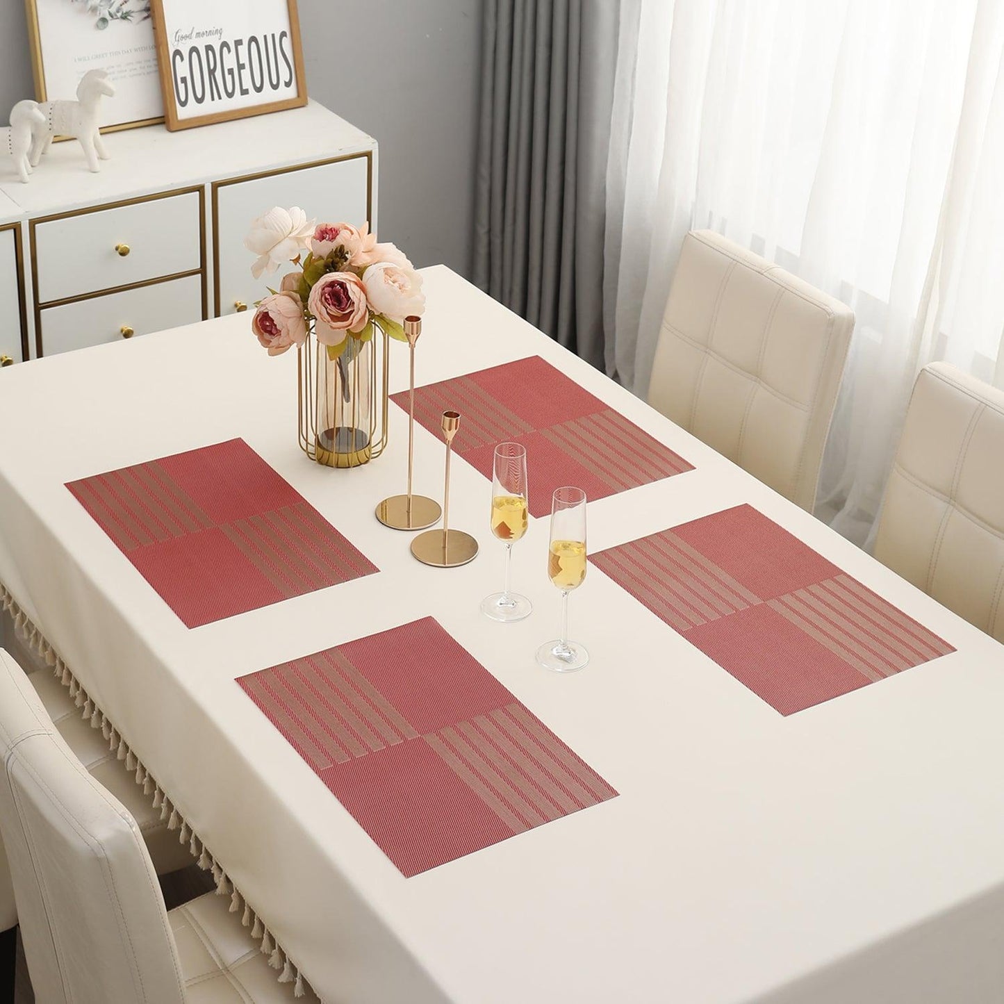 PVC Dining Table Mats, Red - HOKIPO | Har Ghar ka Humsafar