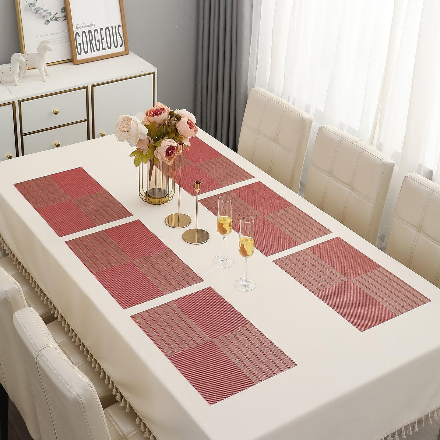 PVC Dining Table Mats, Red - HOKIPO | Har Ghar ka Humsafar