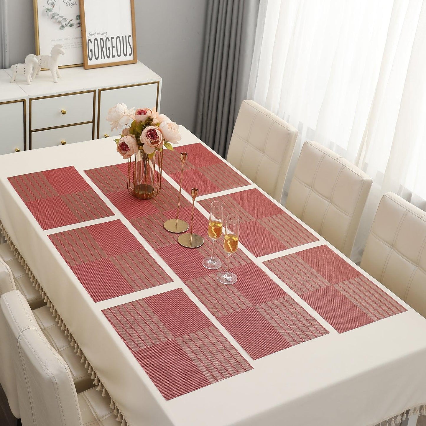 PVC Dining Table Mats, Red - HOKIPO | Har Ghar ka Humsafar