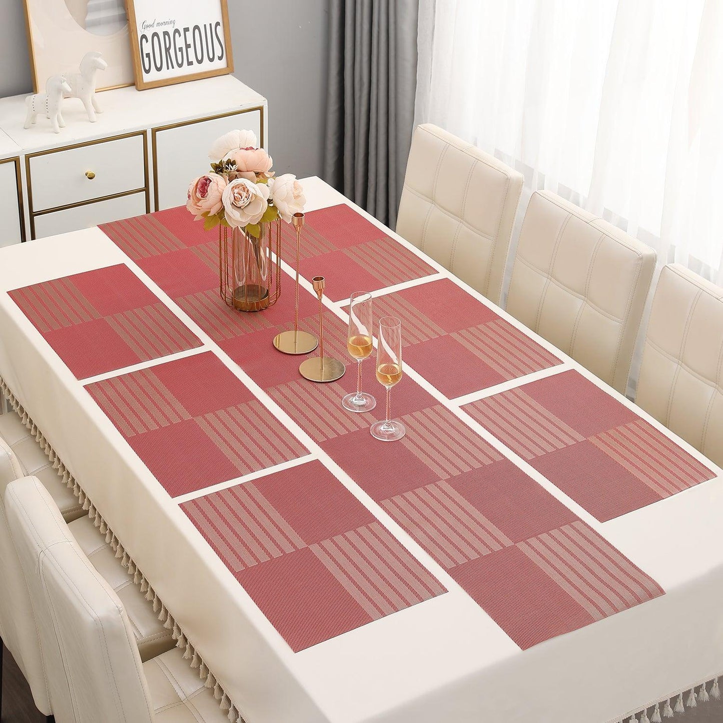 PVC Dining Table Mats, Red - HOKIPO | Har Ghar ka Humsafar