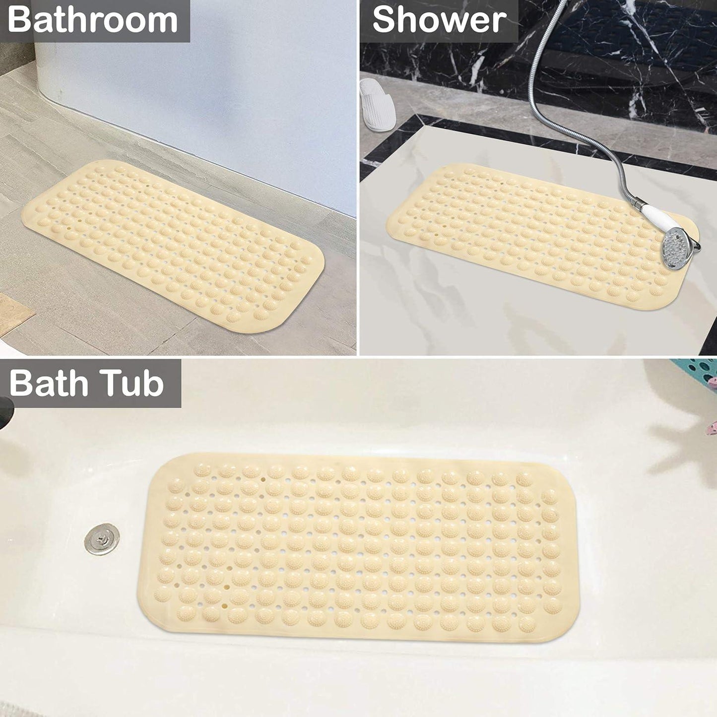 PVC Shower Mat Anti - Slip with Massage Acupressure Points, 36x71 cm, Beige - HOKIPO | Har Ghar ka Humsafar
