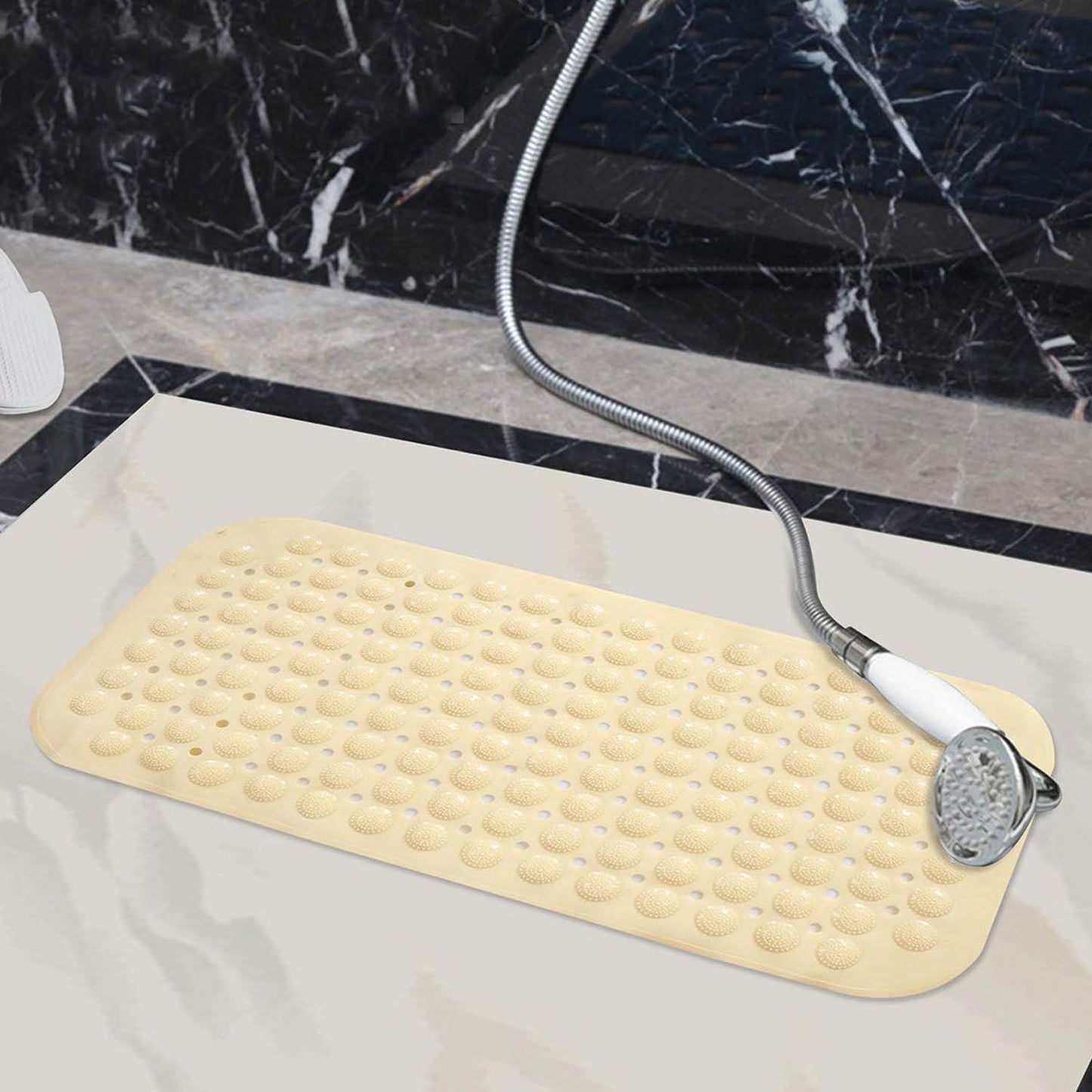 PVC Shower Mat Anti - Slip with Massage Acupressure Points, 36x71 cm, Beige - HOKIPO | Har Ghar ka Humsafar