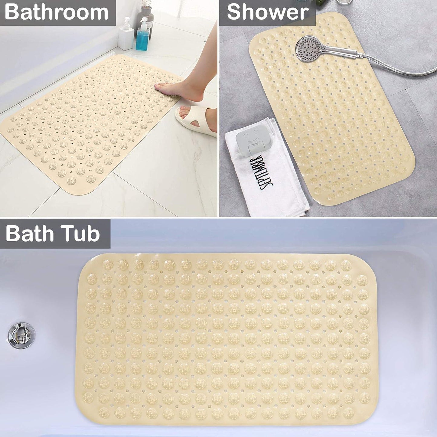 PVC Shower Mat Anti - Slip with Massage Acupressure Points, 46x78 cm, Beige - HOKIPO | Har Ghar ka Humsafar
