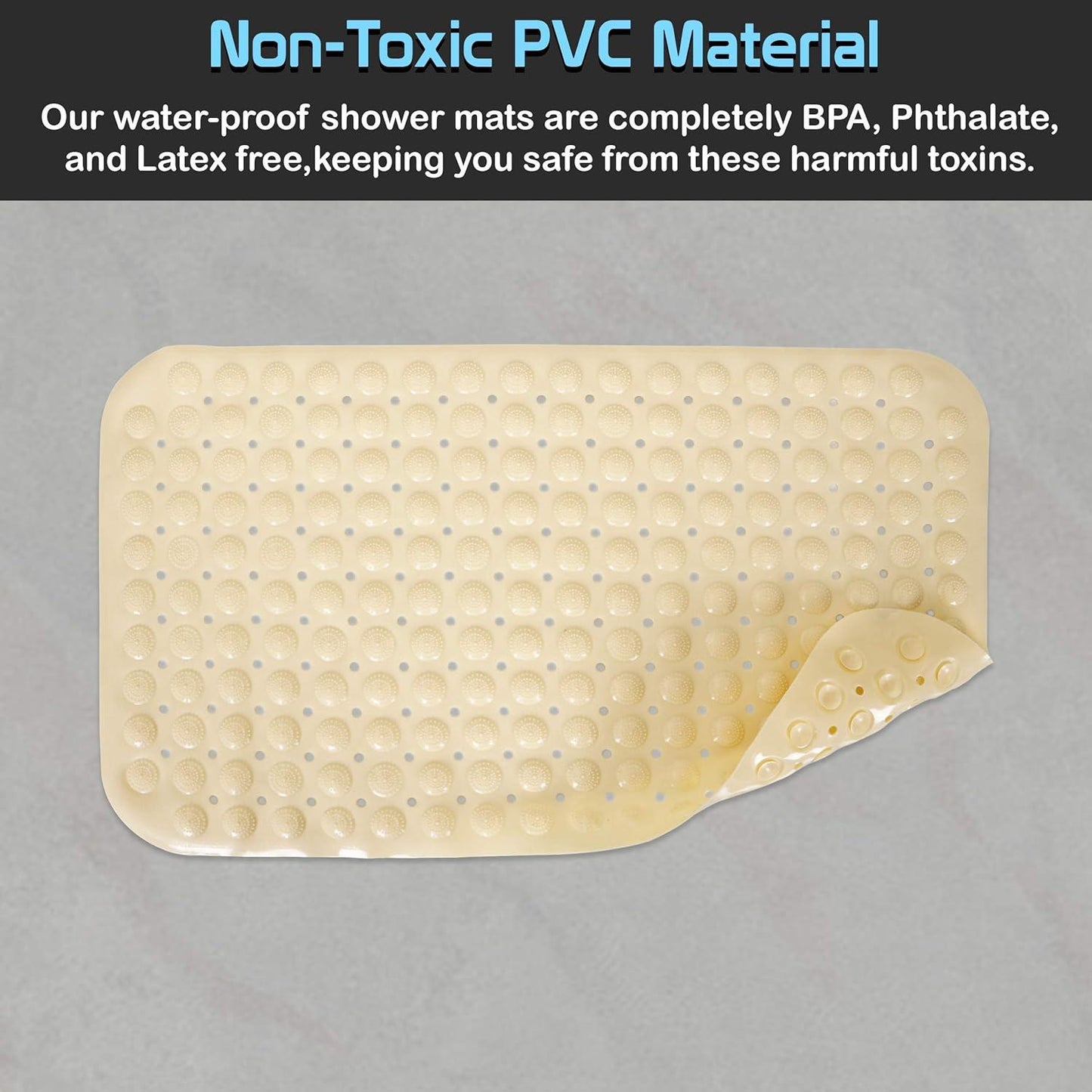 PVC Shower Mat Anti - Slip with Massage Acupressure Points, 46x78 cm, Beige - HOKIPO | Har Ghar ka Humsafar