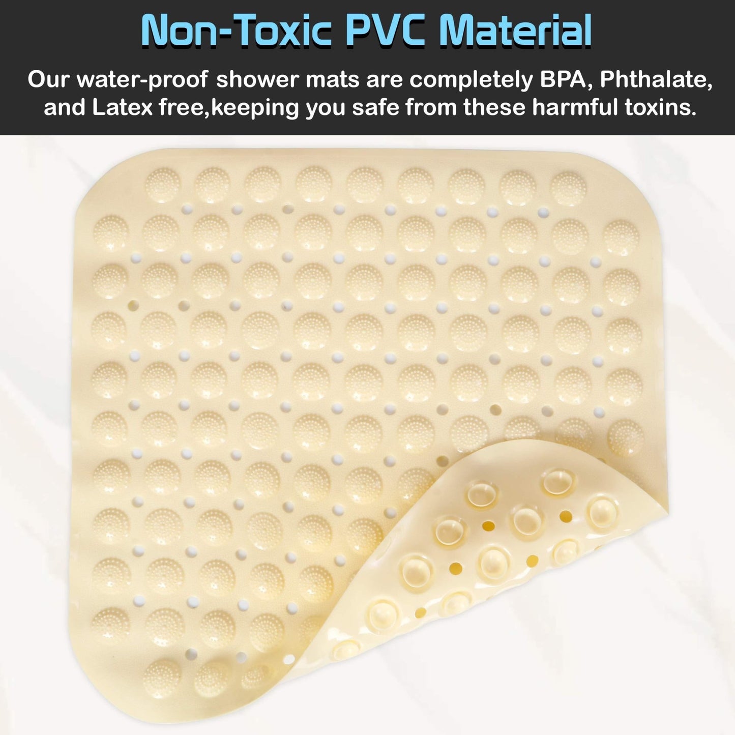 PVC Shower Mat Anti - Slip with Massage Acupressure Points, 48x48 cm, Beige - HOKIPO | Har Ghar ka Humsafar