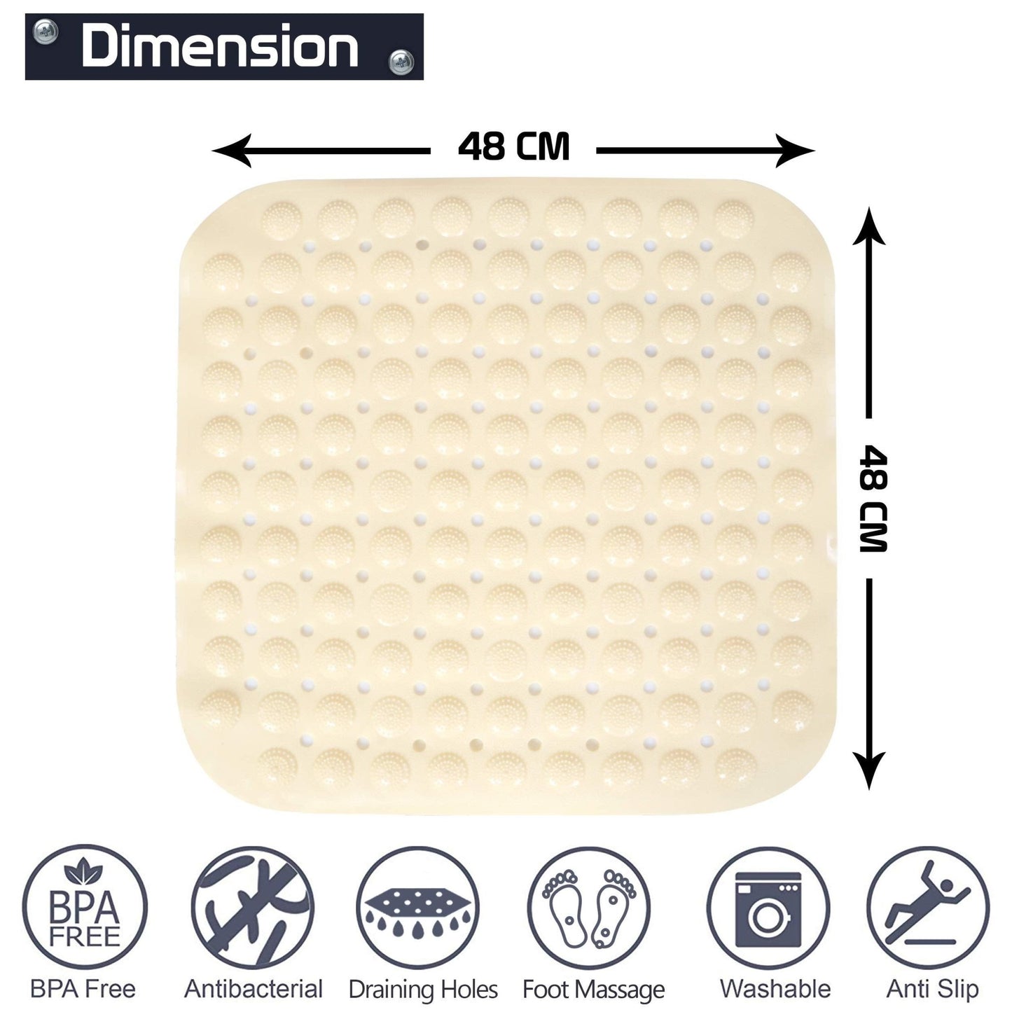 PVC Shower Mat Anti - Slip with Massage Acupressure Points, 48x48 cm, Beige - HOKIPO | Har Ghar ka Humsafar