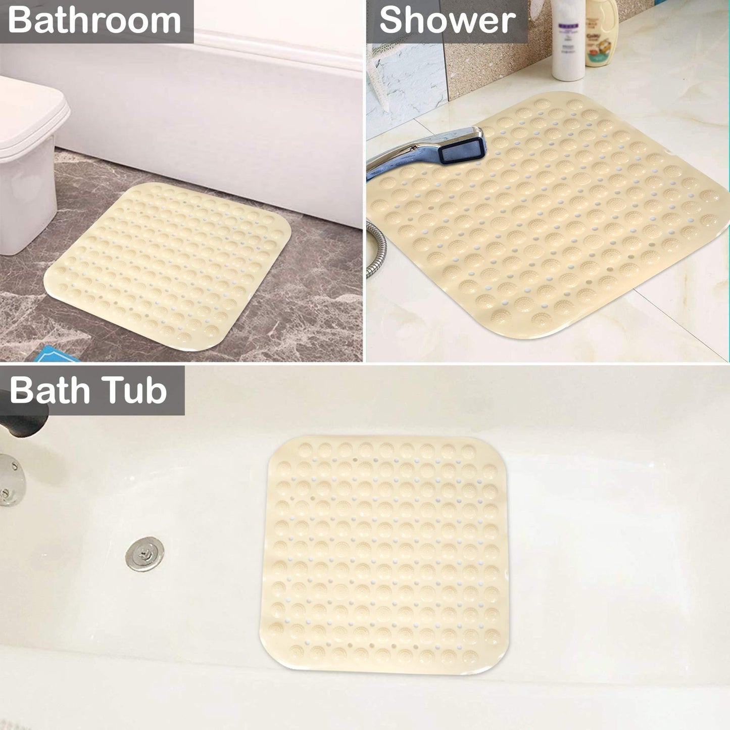 PVC Shower Mat Anti - Slip with Massage Acupressure Points, 48x48 cm, Beige - HOKIPO | Har Ghar ka Humsafar