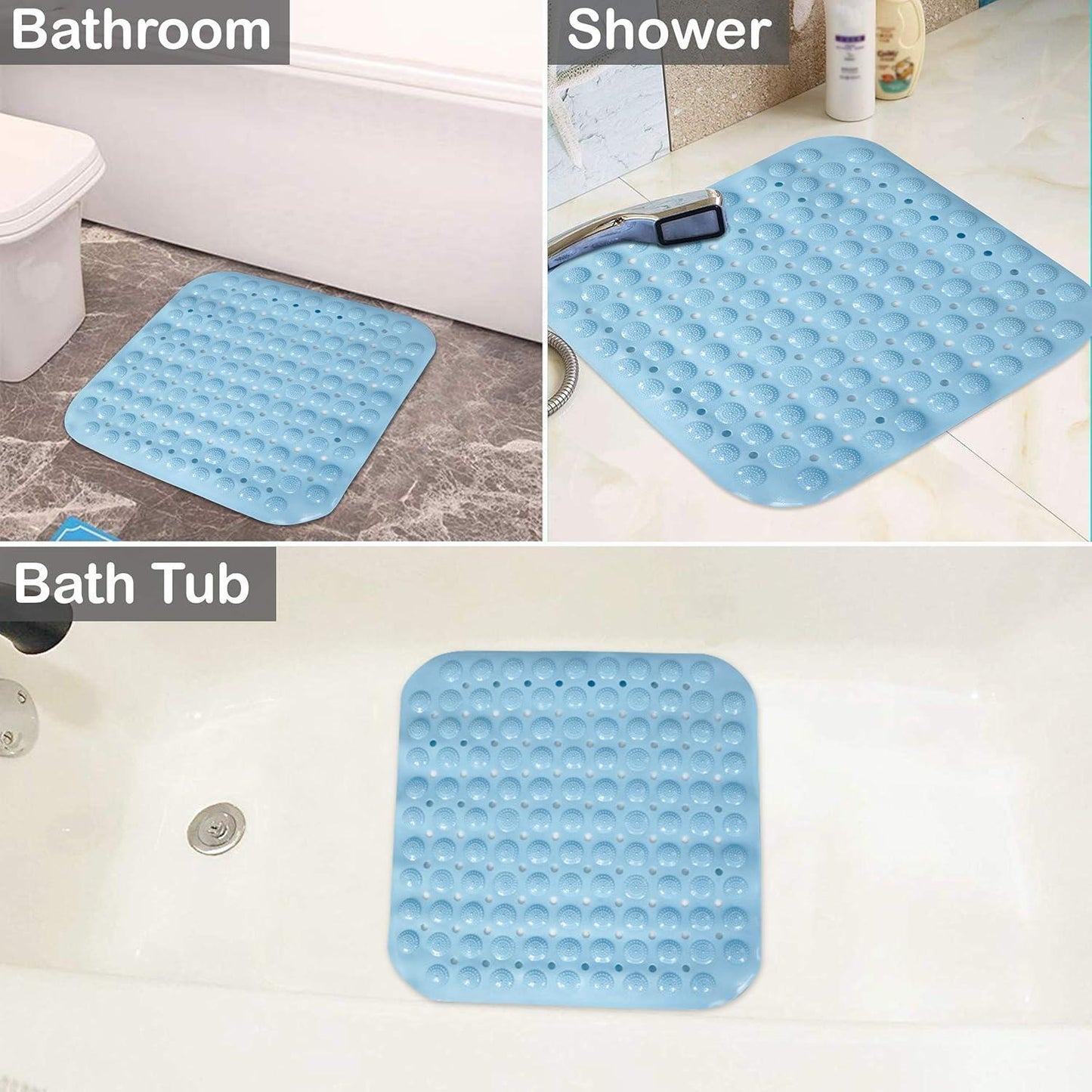 PVC Shower Mat Anti - Slip with Massage Acupressure Points, 48x48 cm, Blue - HOKIPO | Har Ghar ka Humsafar