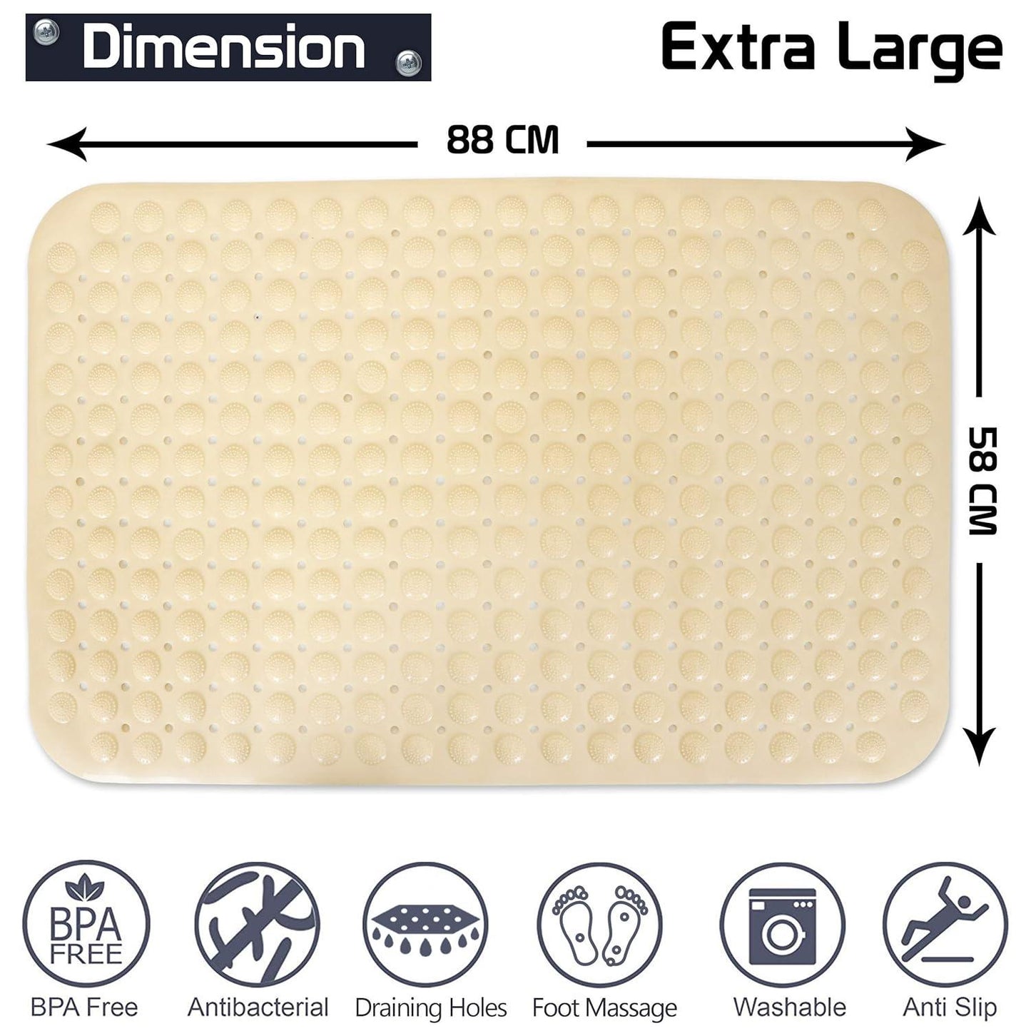 PVC Shower Mat Anti - Slip with Massage Acupressure Points, 58x88 cm, Beige - HOKIPO | Har Ghar ka Humsafar