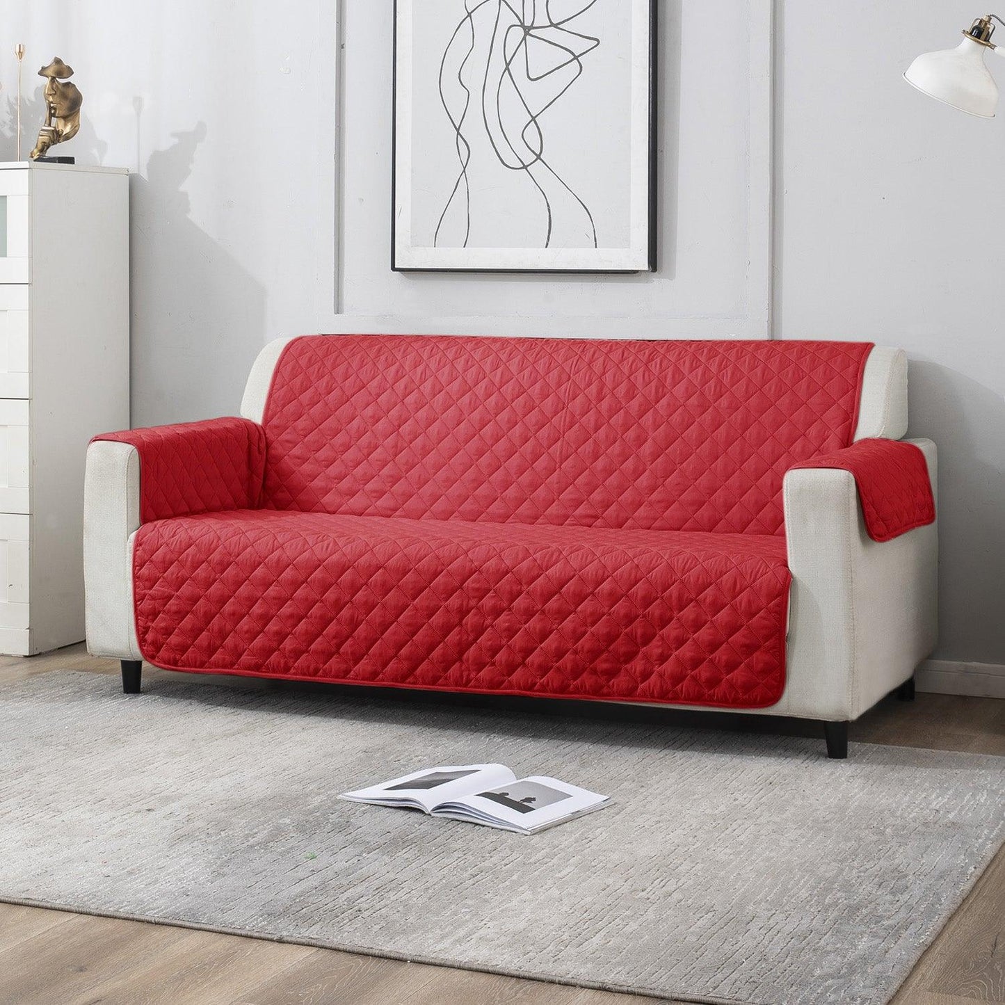 Scarlet Red quilted three seater sofa cover