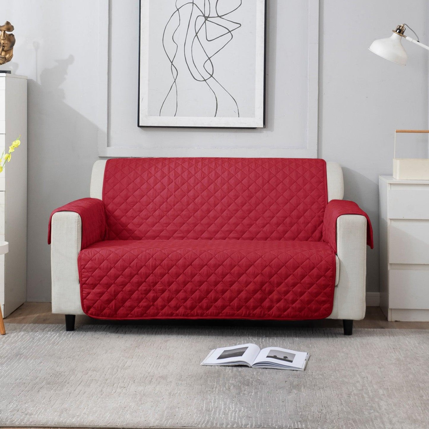2 Seater Scarlet Red quilted sofa cover