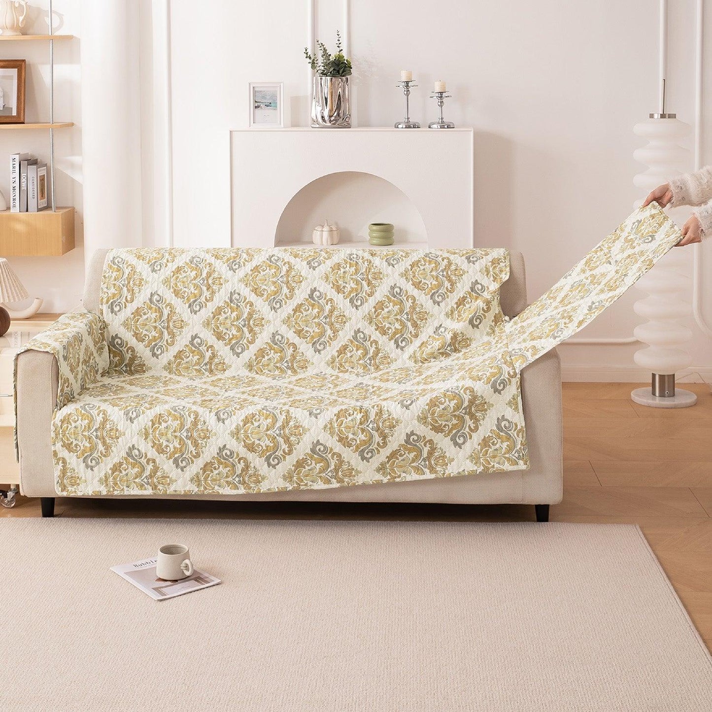 Damask Beige Printed quilted elegant sofa covers