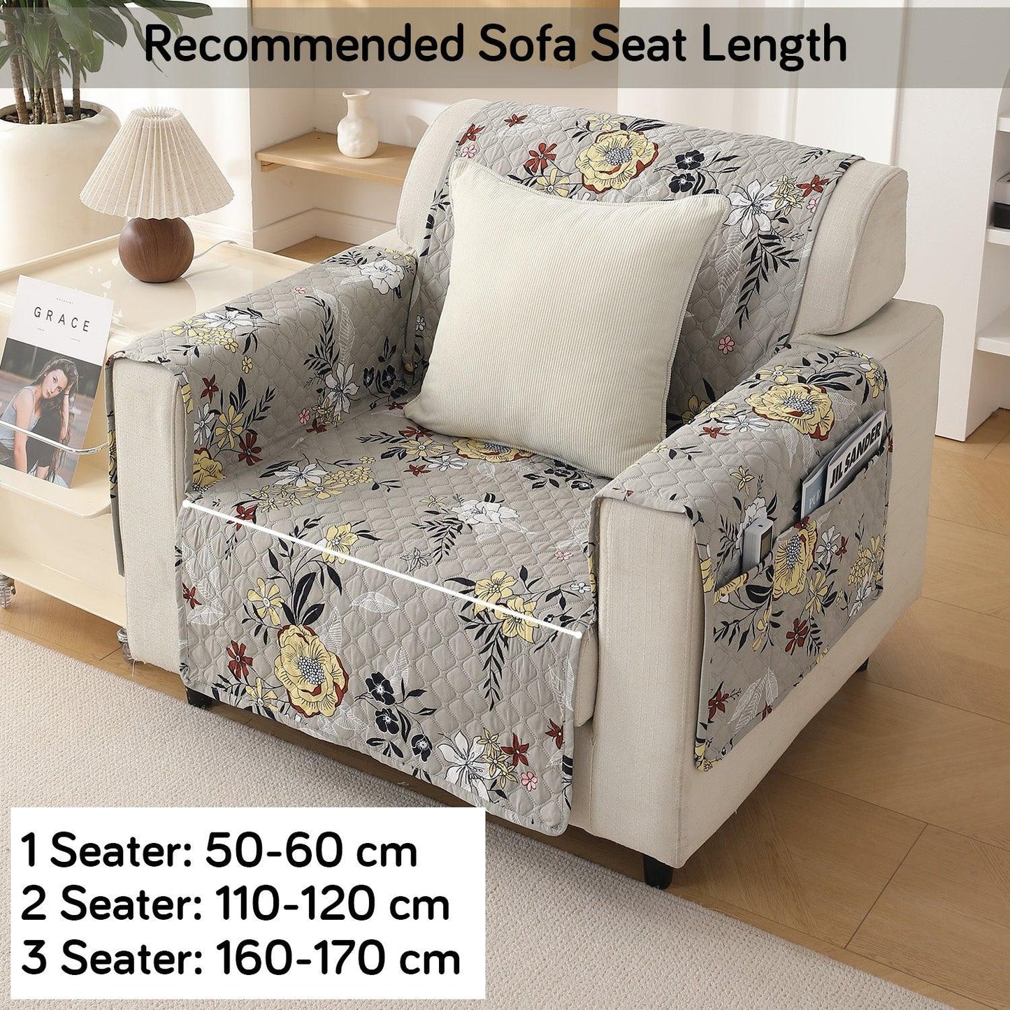Floral Ash Grey Printed premium sofa chair covers