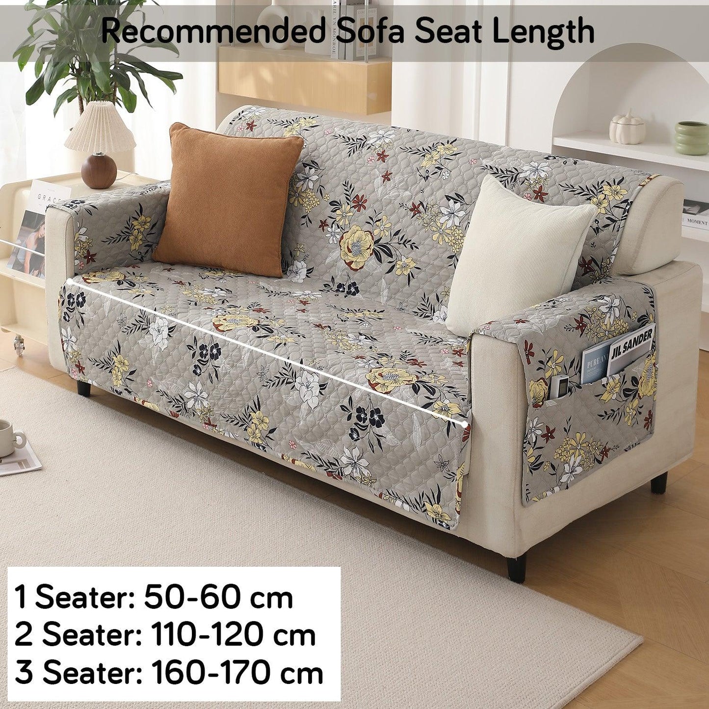 Quilted Printed Polyester Sofa Cover Mat for 1/2/3 Seater Sofa