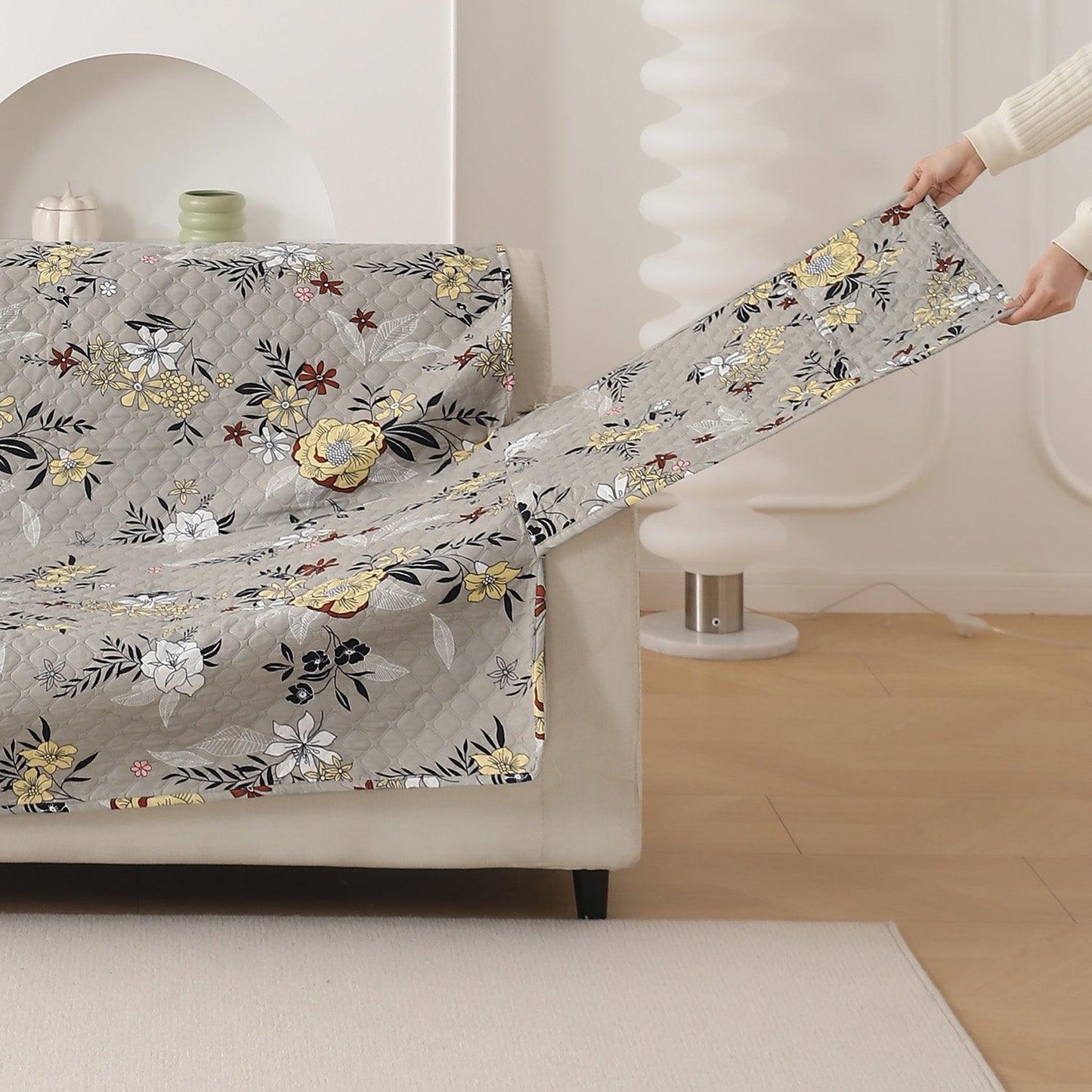 Floral Ash Grey Printed quilted elegant sofa covers