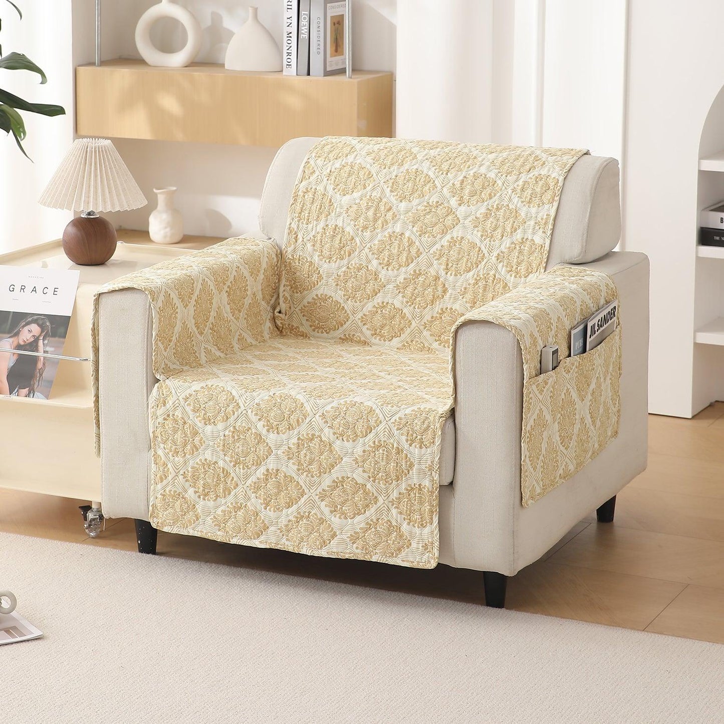 Ogee Ivory Printed elegant 1 seater sofa cover