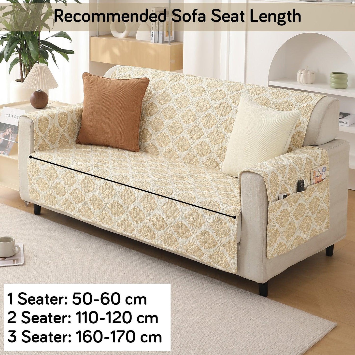 Ogee Ivory Printed quilted two seater sofa cover
