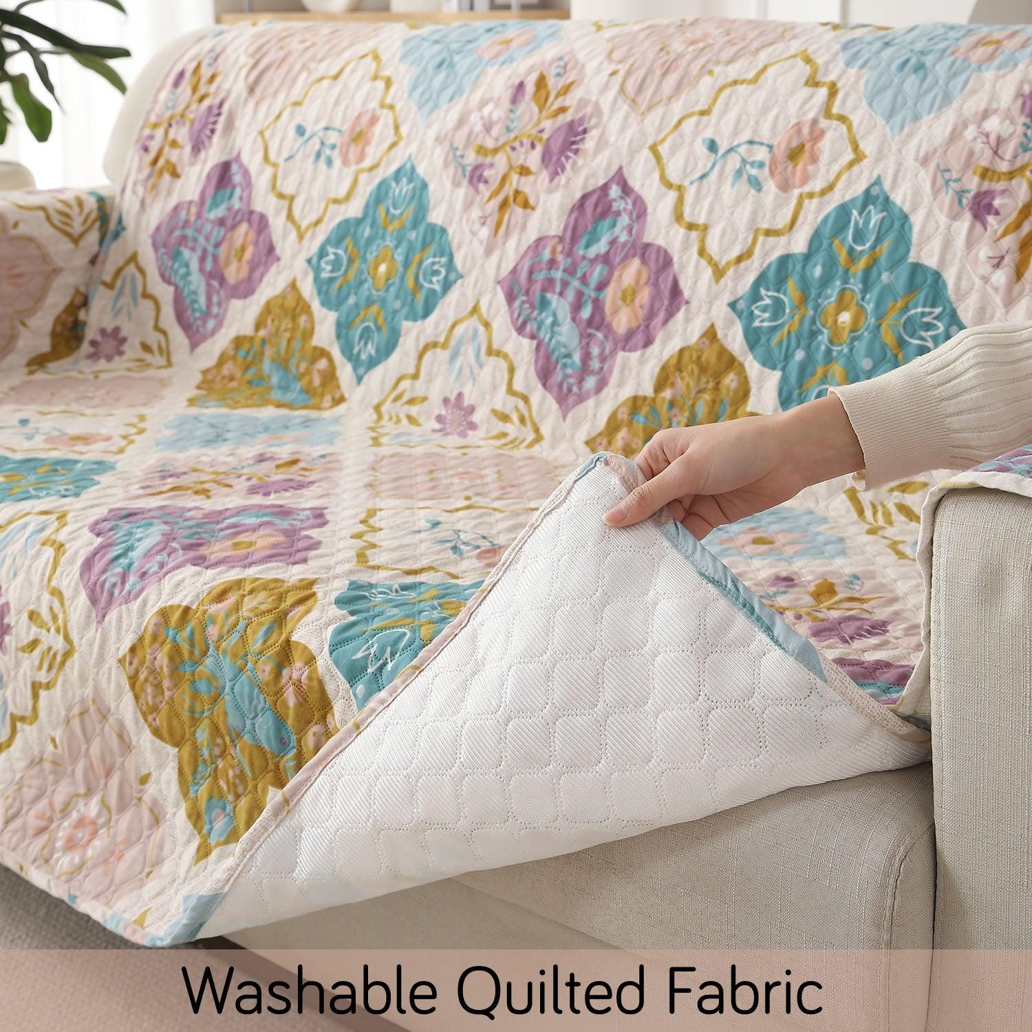 Quatrefoil Multicolor Printed non slip quilted sofa cover