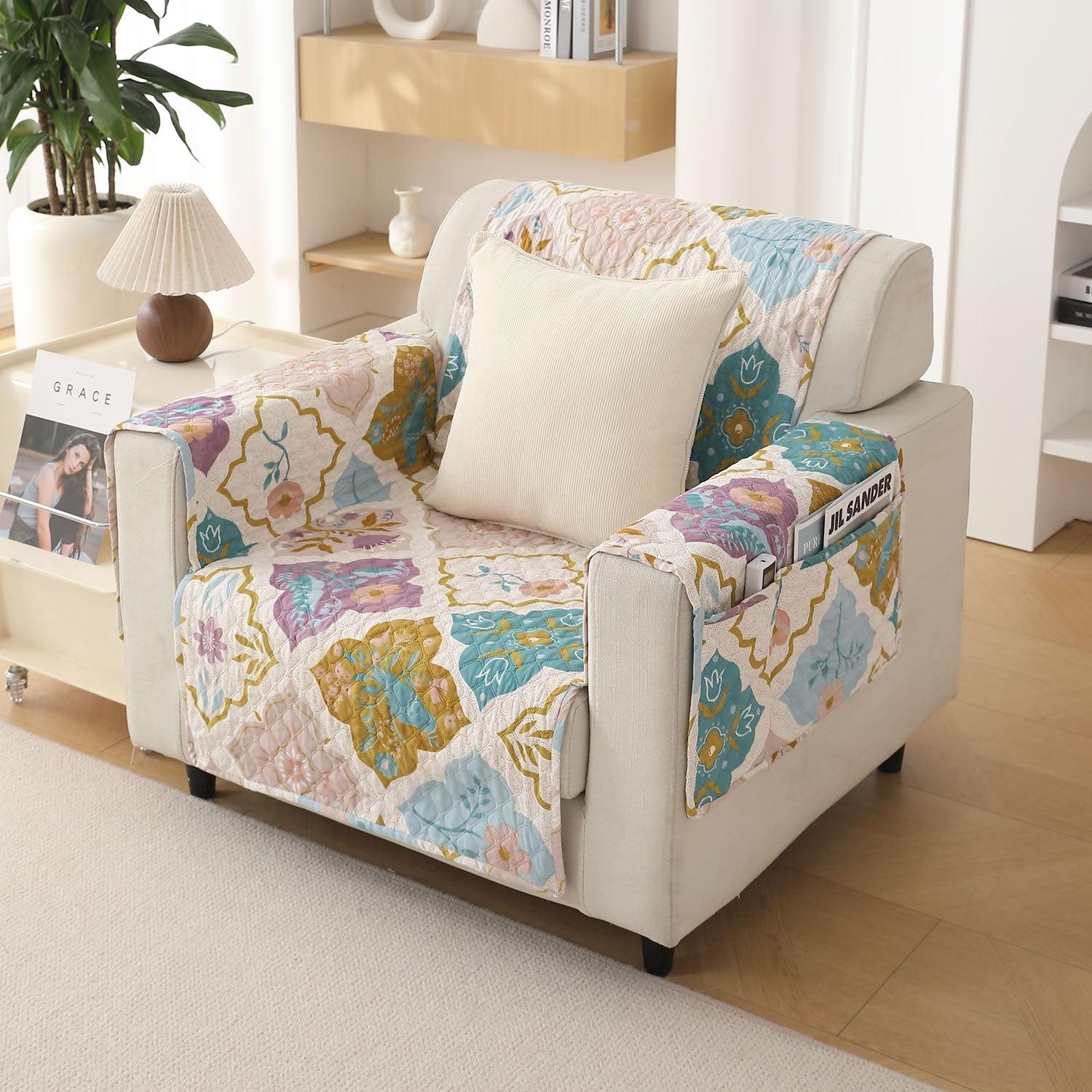 Quatrefoil Multicolor Printed elegant 1 seater quilted sofa cover