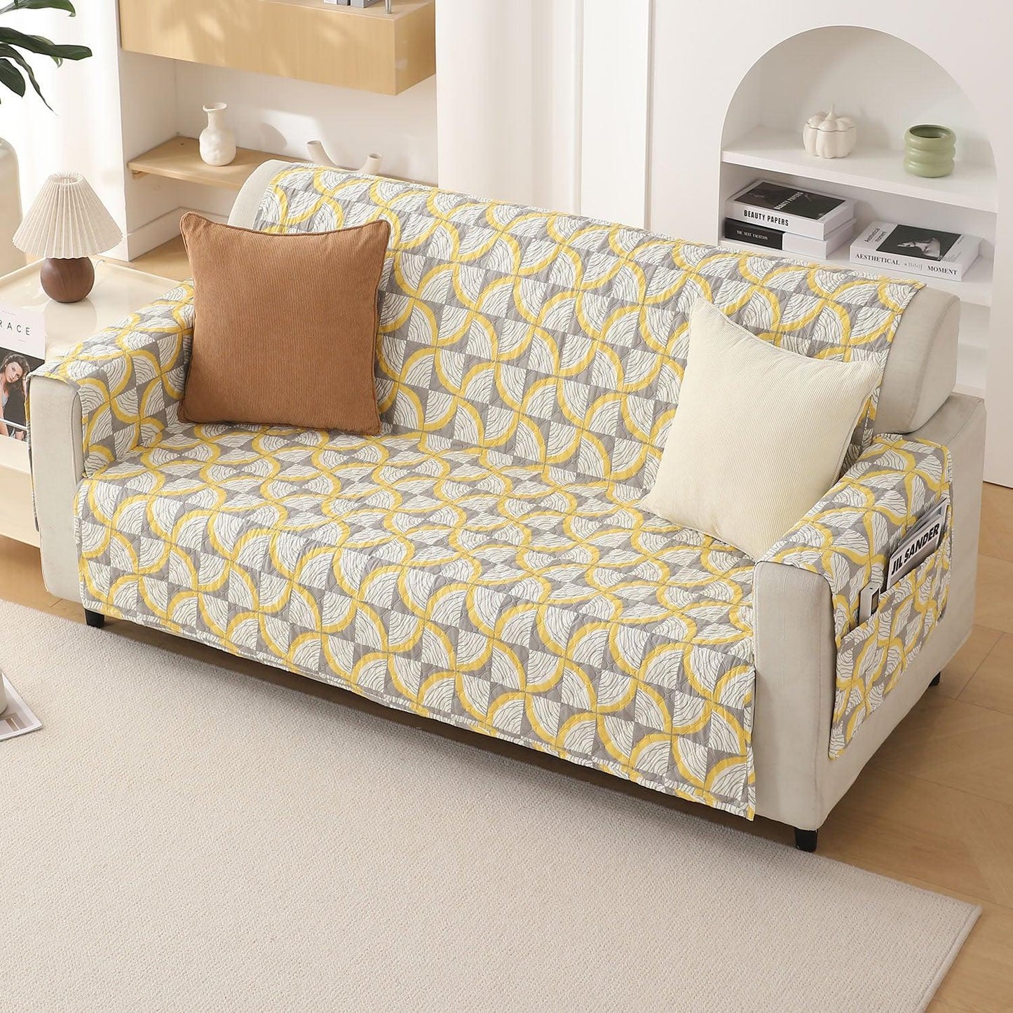 Windmill Cyber Yellow Printed elegant 2 seater quilted sofa cover