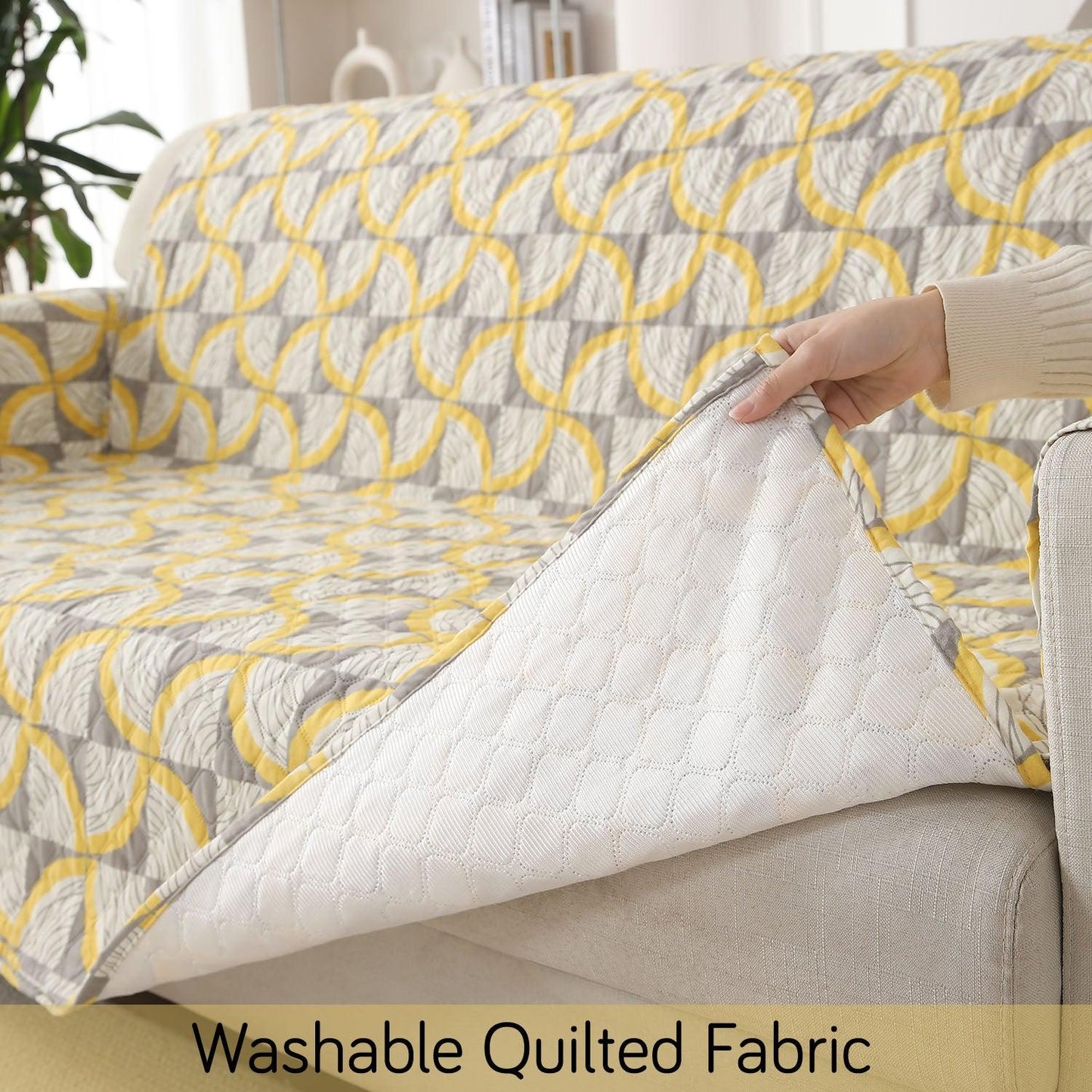 Windmill Cyber Yellow Printed quilted non slip sofa cover
