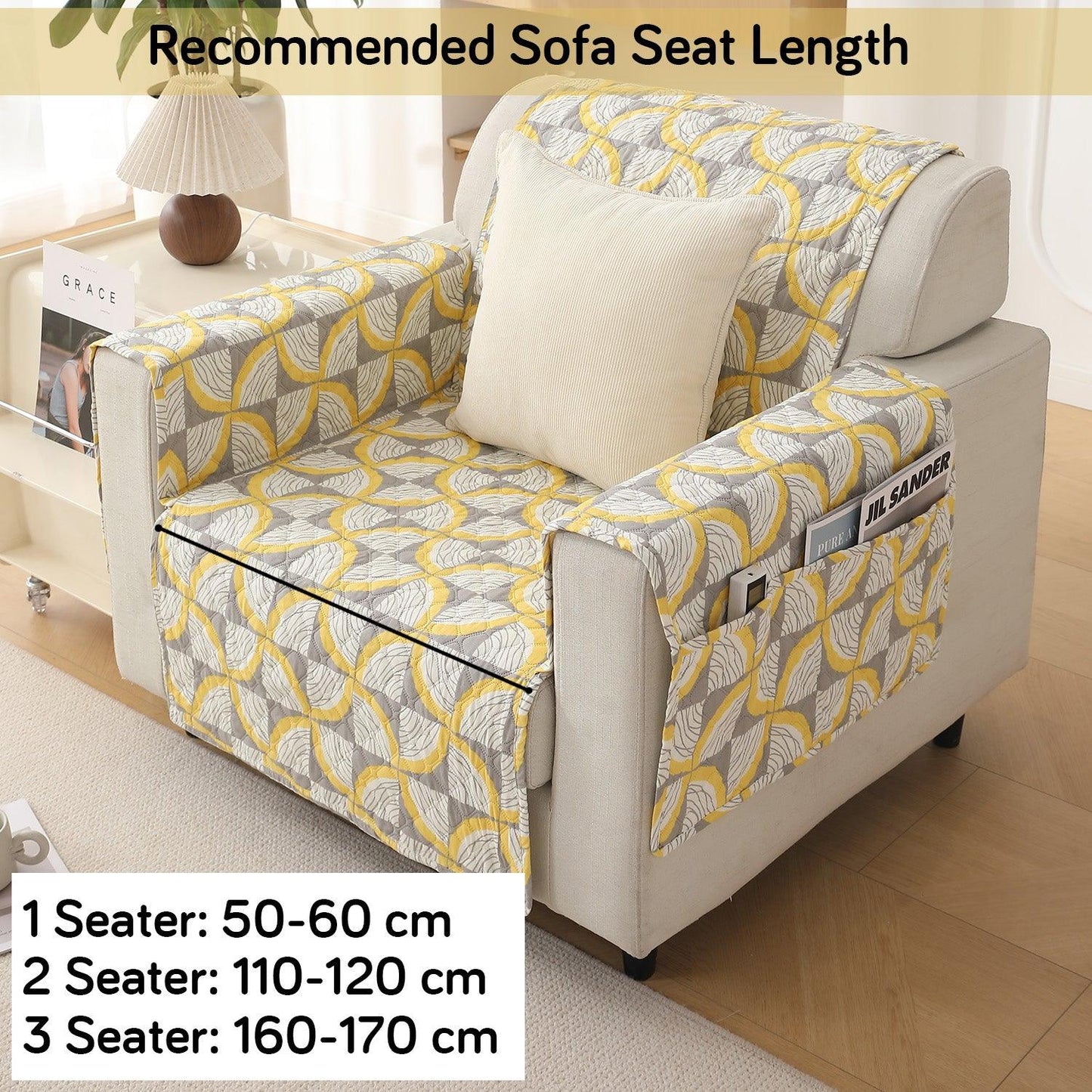 Windmill Cyber Yellow Printed elegant single seater quilted sofa cover