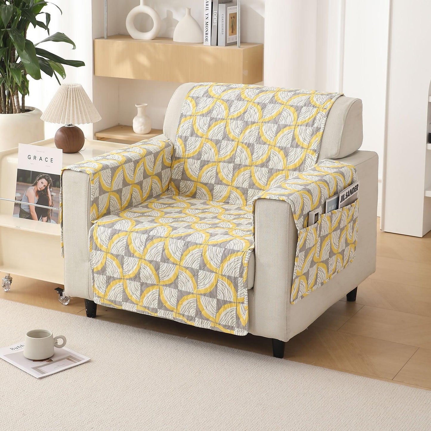 Windmill Cyber Yellow Printed elegant 1 seater quilted sofa cover
