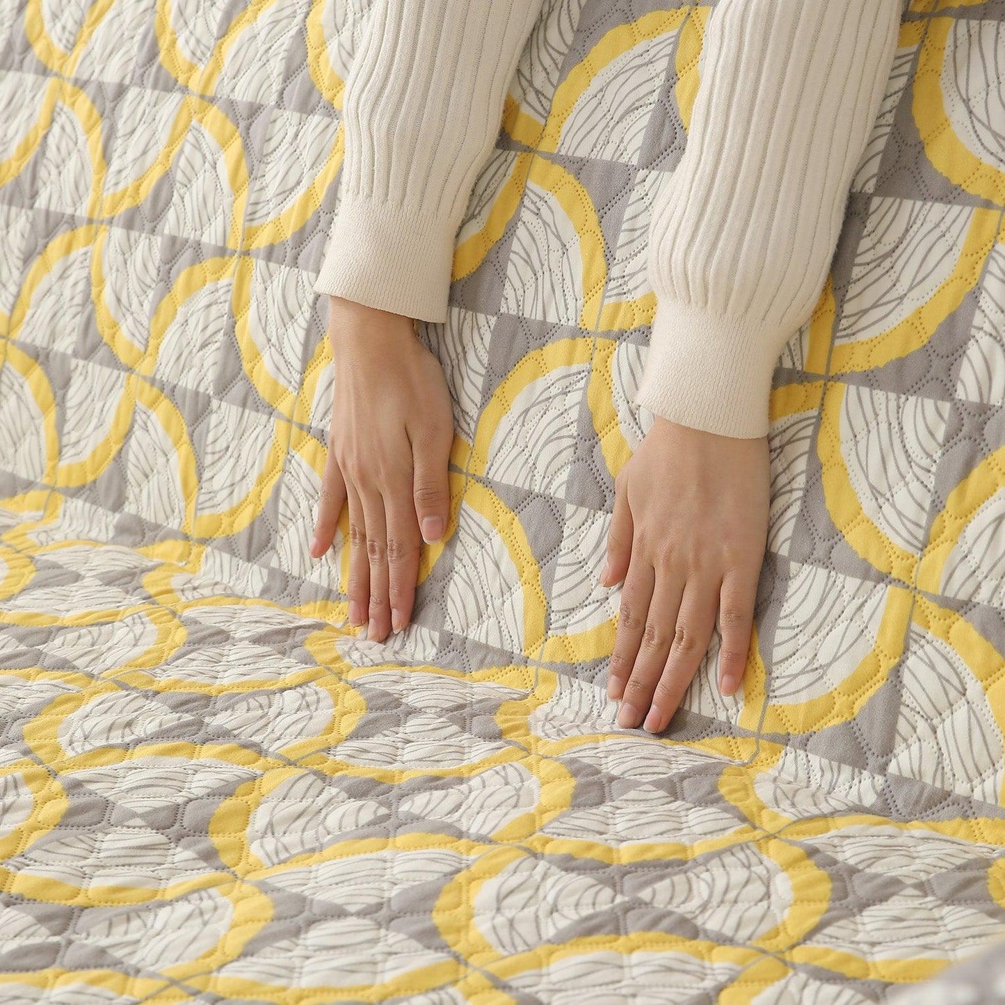 Quilted Printed Polyester Sofa Cover Mat for 1/2/3 Seater Sofa with Side Pockets, Pet Friendly, Windmill Cyber Yellow - HOKIPO | Har Ghar ka Humsafar