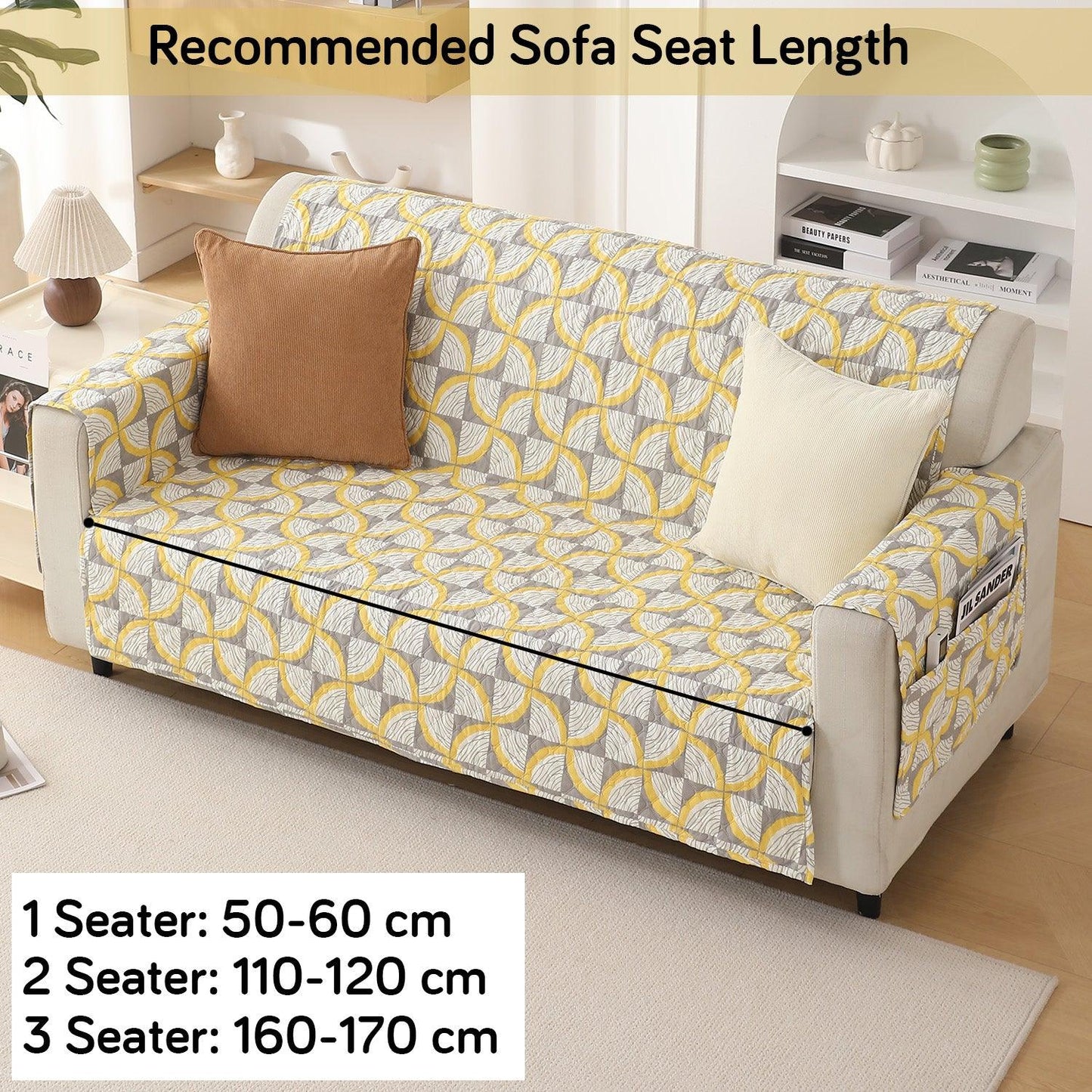 Windmill Cyber Yellow Printed elegant two seater quilted sofa cover