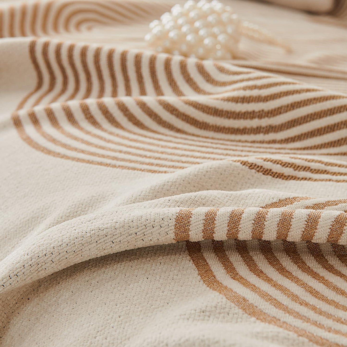 Sand Brown Abstract Line Print Chenille Sofa Throw | Durable & Stylish - HOKIPO | Har Ghar ka Humsafar