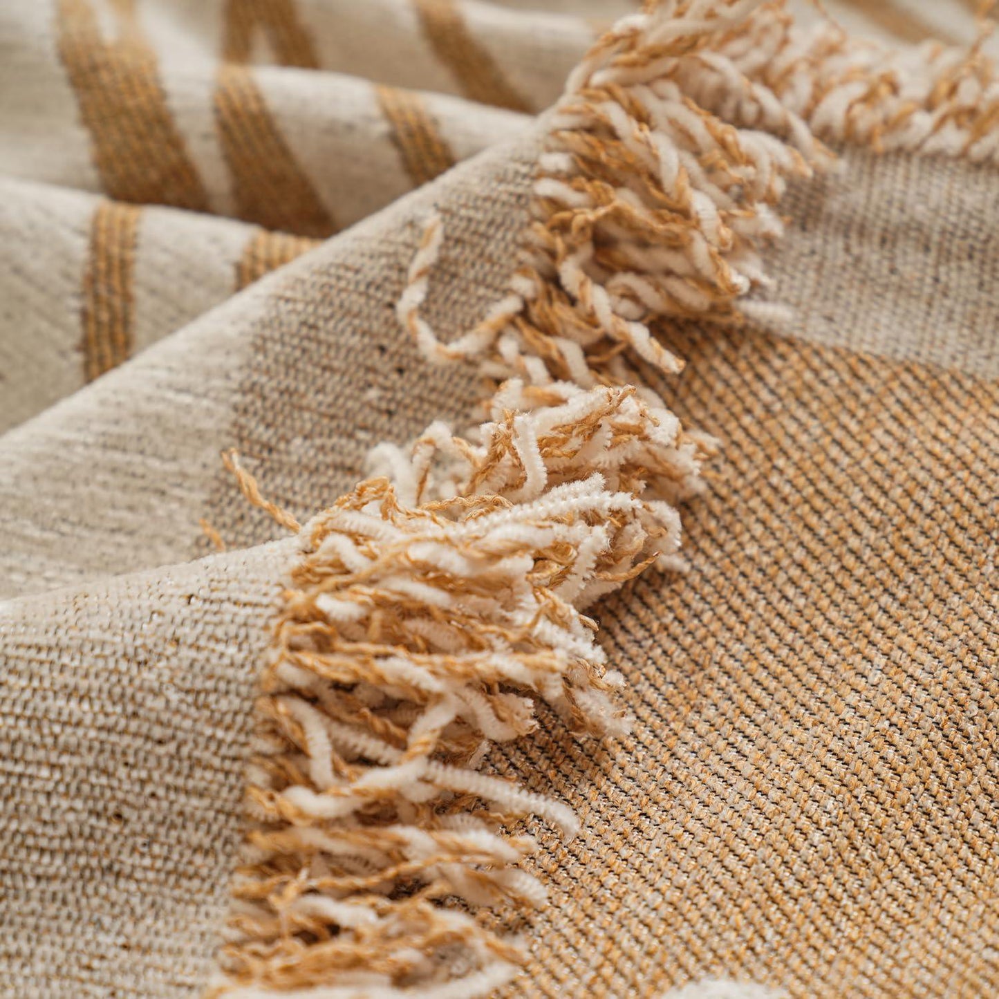 Sand Brown Wavy Lines Printed Chenille Sofa Throw | Stylish & Durable - HOKIPO | Har Ghar ka Humsafar